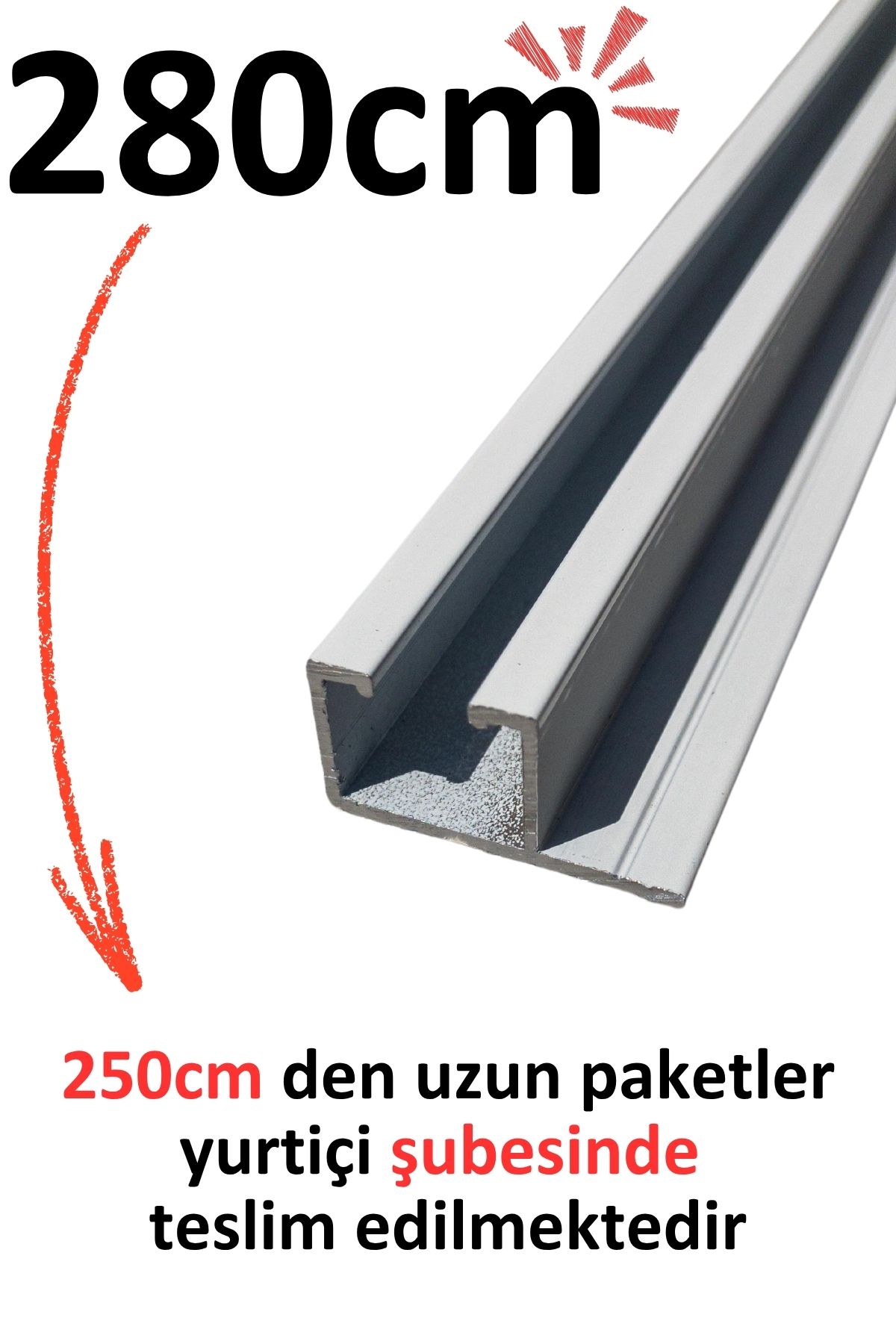 İzen Tek Kanallı Yan Çıtalı 280cm Beyaz Alüminyum Perde Rayı (25mm) Tekli Korniş