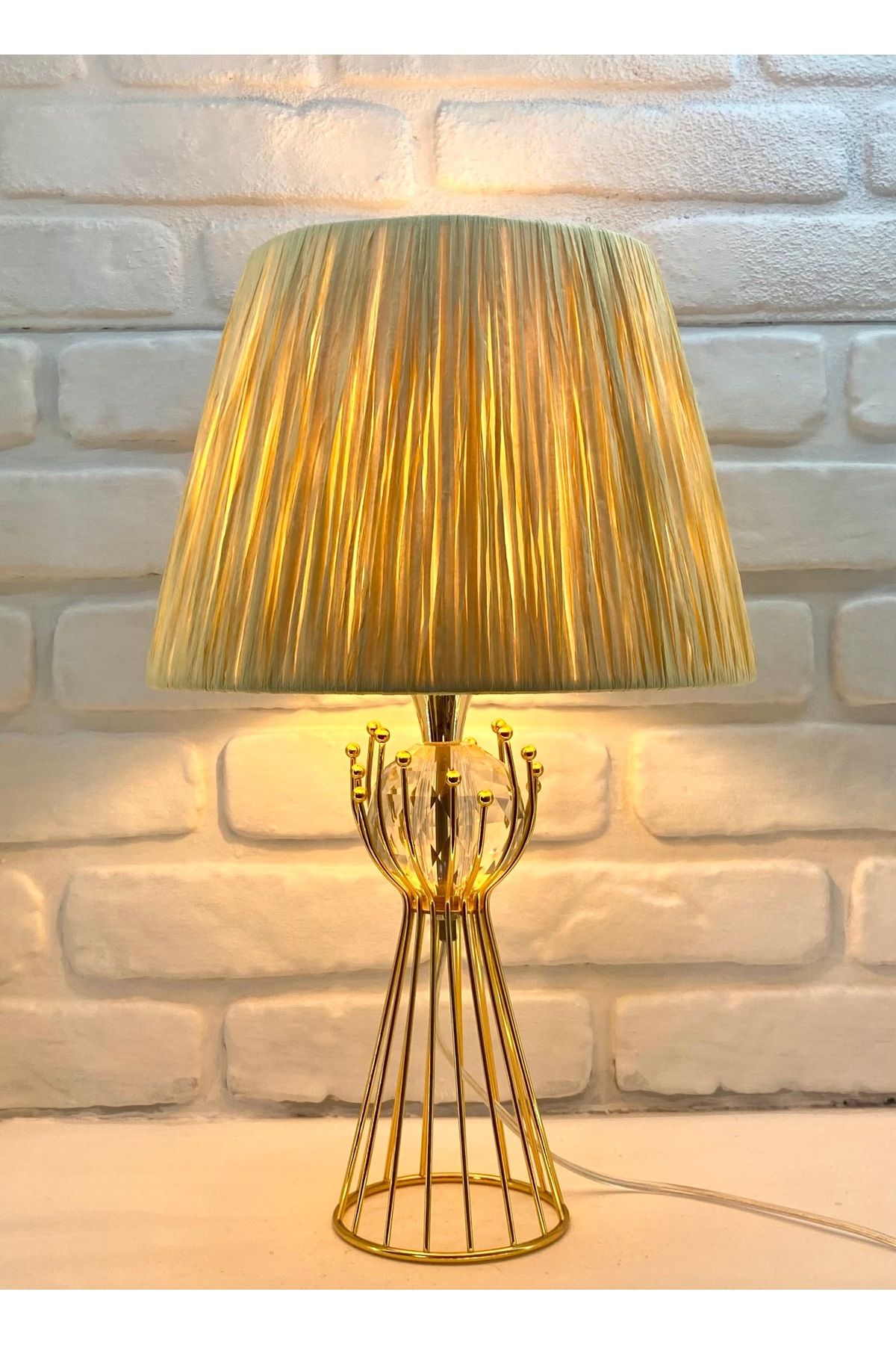 365GUNSERİSONU Decodelight Gold Kaplama Sude Model Kristal Taşlı Kumaş Şapkalı Abajur Masa Lambası