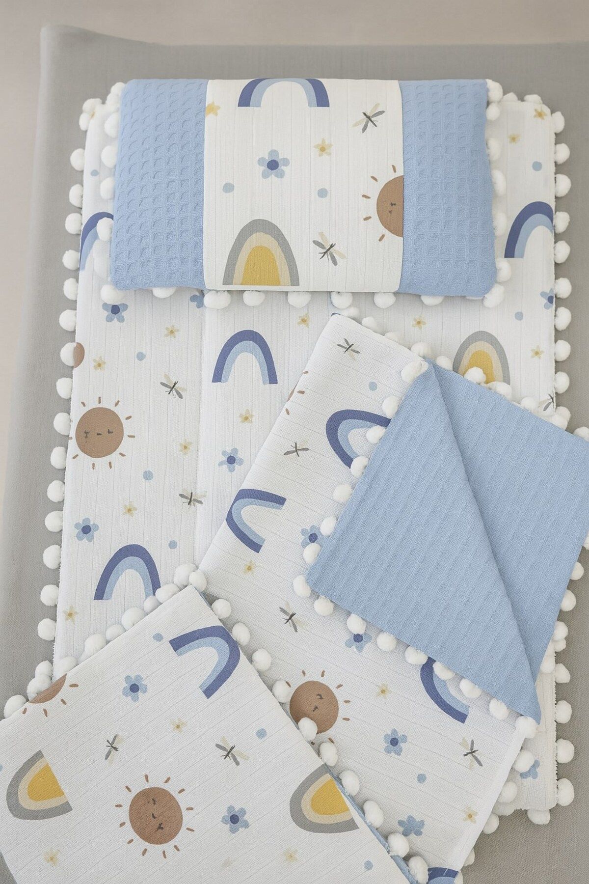 voyyo kids baby Battaniyeli Bebek Alt Açma Seti, Minderi , Müslin, Bebek Yastığı, Yenidoğan, Beşik , Bebek Ürünleri
