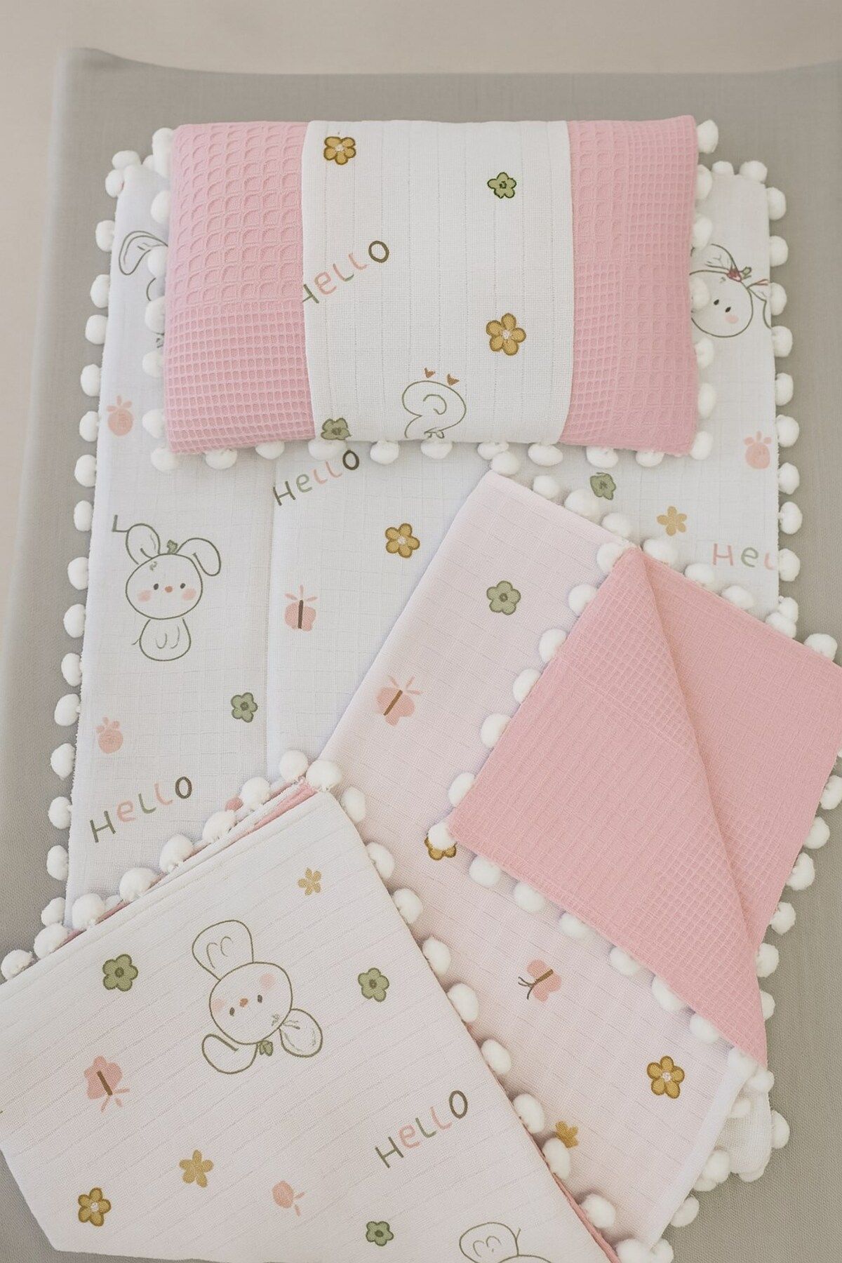 voyyo kids baby Battaniyeli Bebek Alt Açma Seti, Minderi , Müslin, Bebek Yastığı, Yenidoğan, Beşik , Bebek Ürünleri