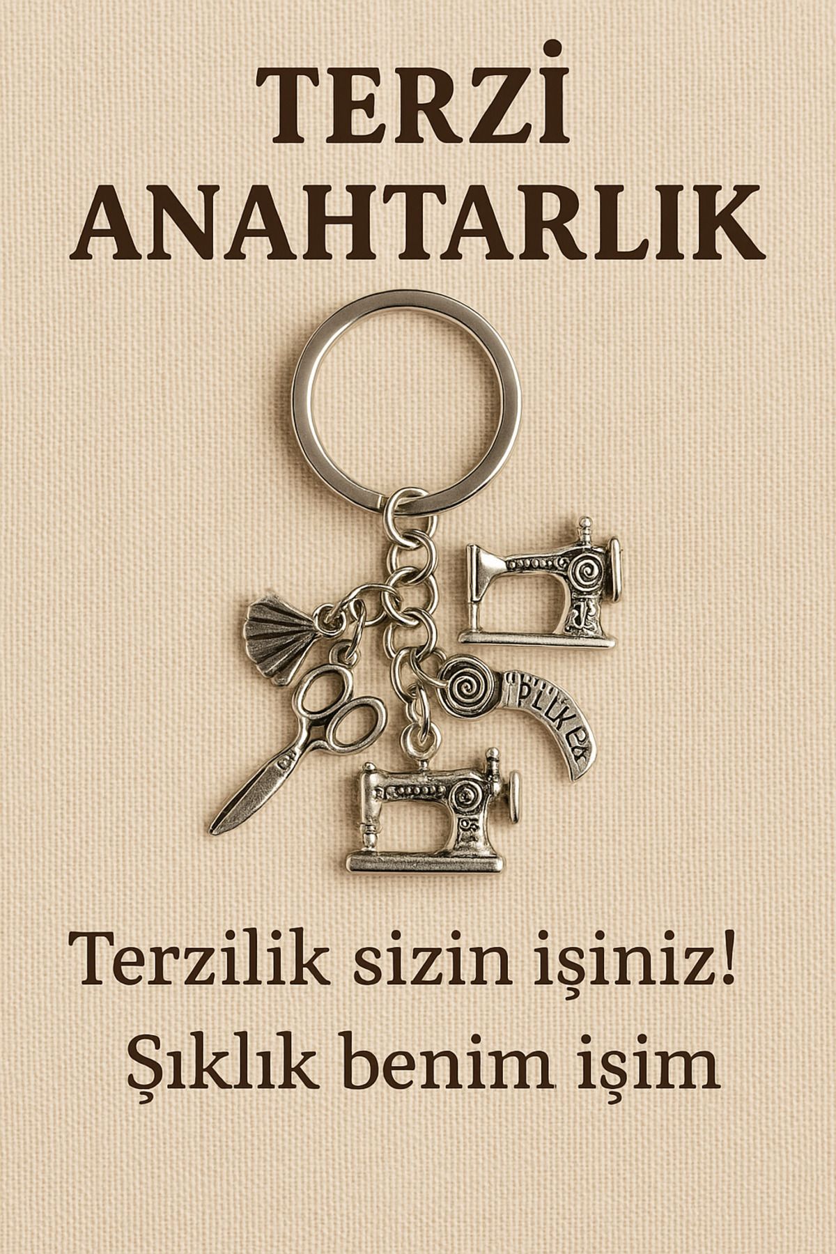 FDY Terzi Temalı Anahtarlık – Vintage Gümüş