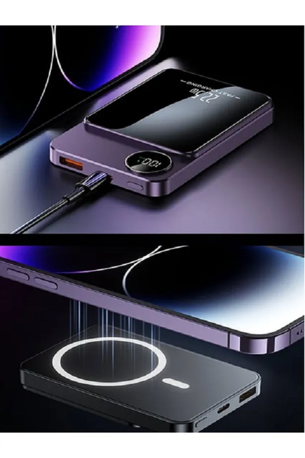 Merwish 10000 mAh MagSafe Powerbank | Type-C & USB Çıkışlı 22.5W Hızlı Şarj | Dijital Göstergeli |