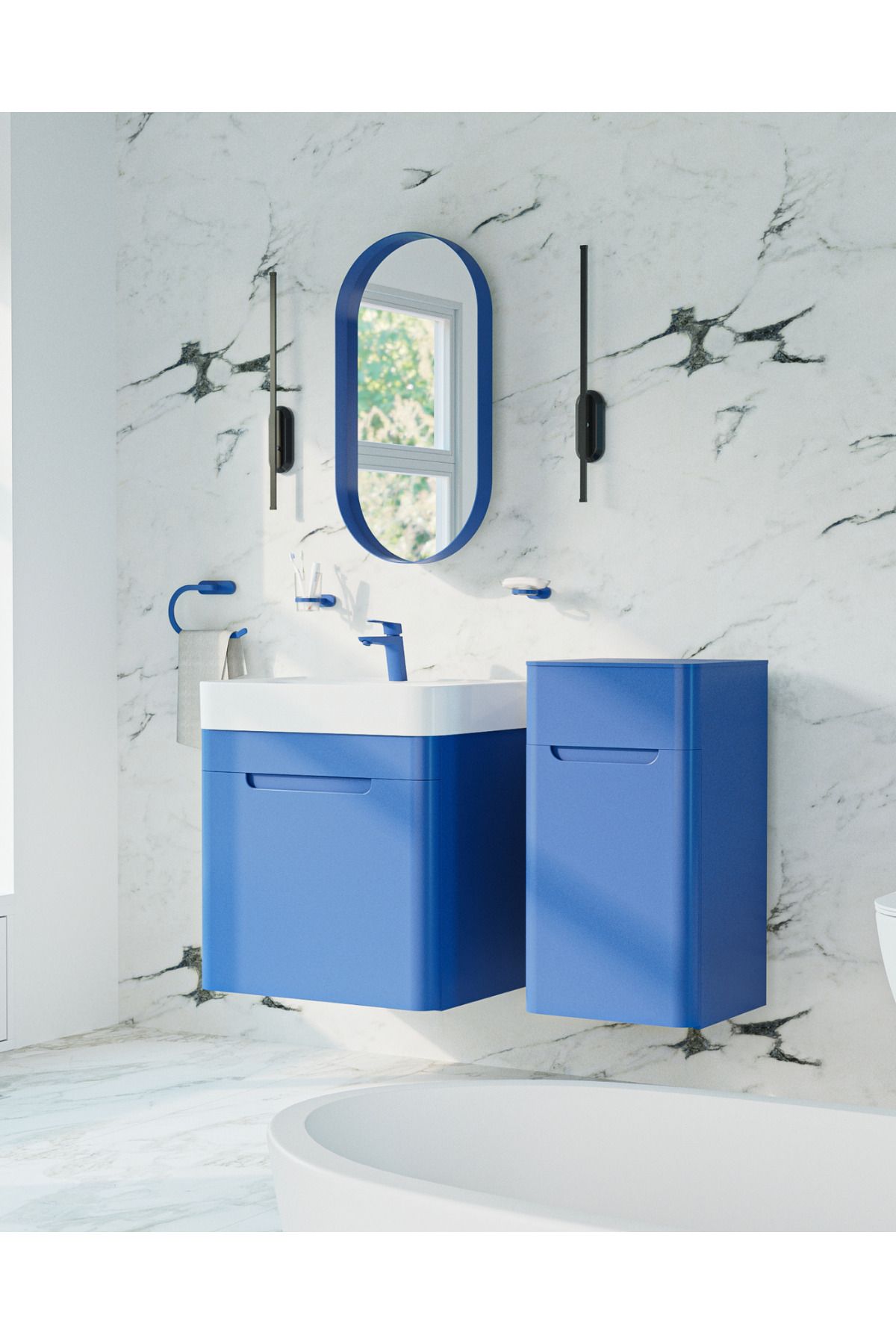 Creavit Colorit Oval Ayna 40x80 cm Ocean