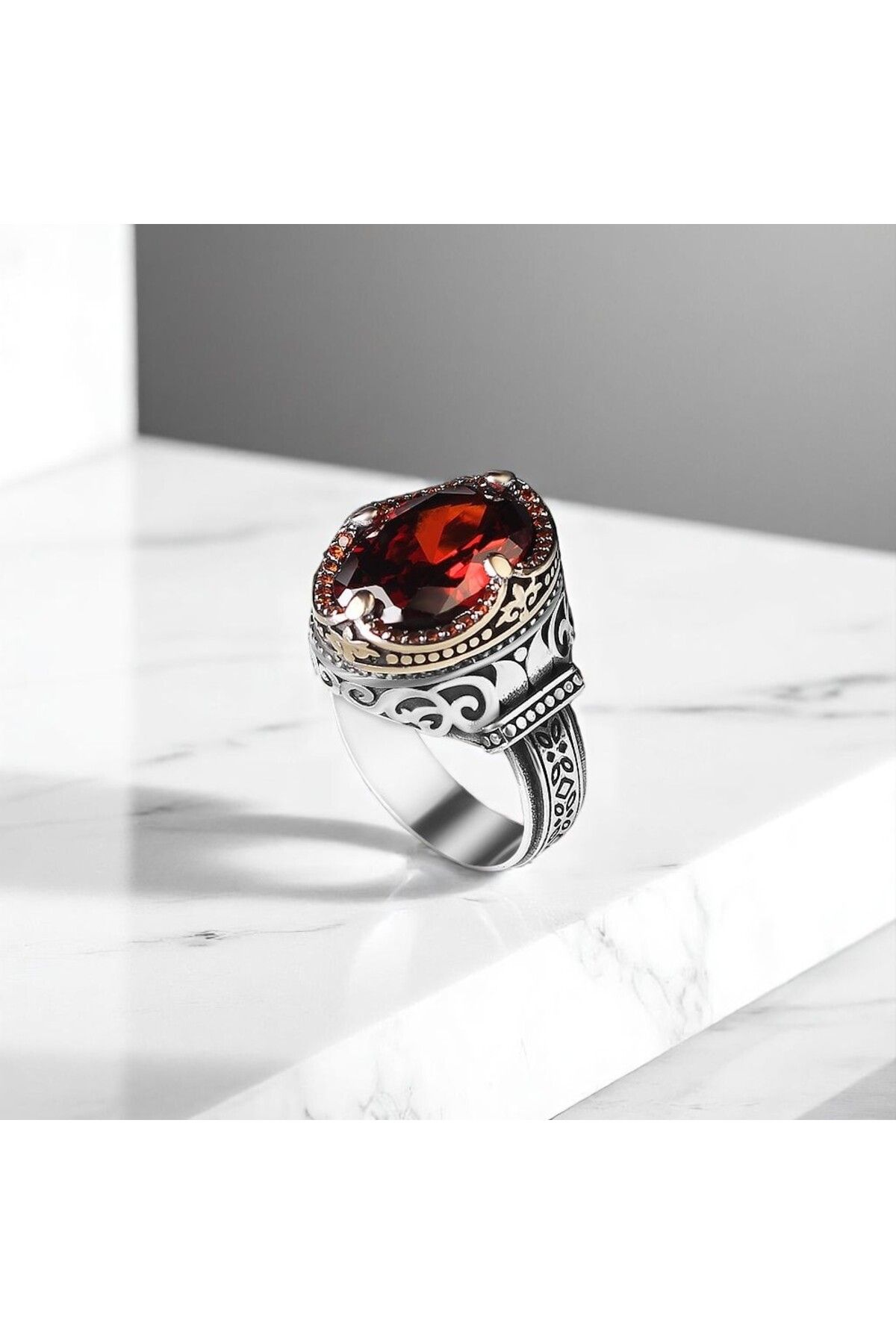 Asteria Jewelry Kırmızı Zirkon Taşlı Gümüş Yüzük