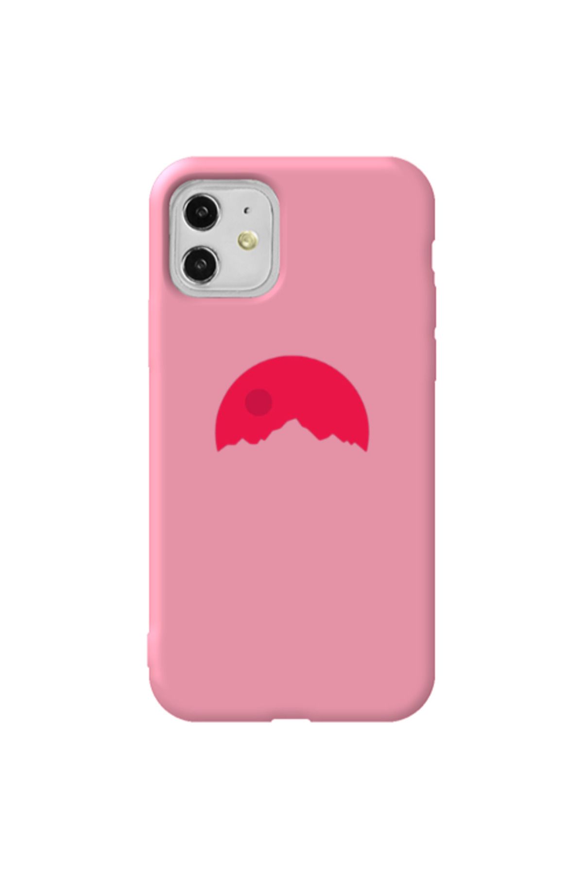 Cach Cach Apple iPhone 11 Yarım Kırmızı Pembe Renkli Silikon Telefon Kılıfı