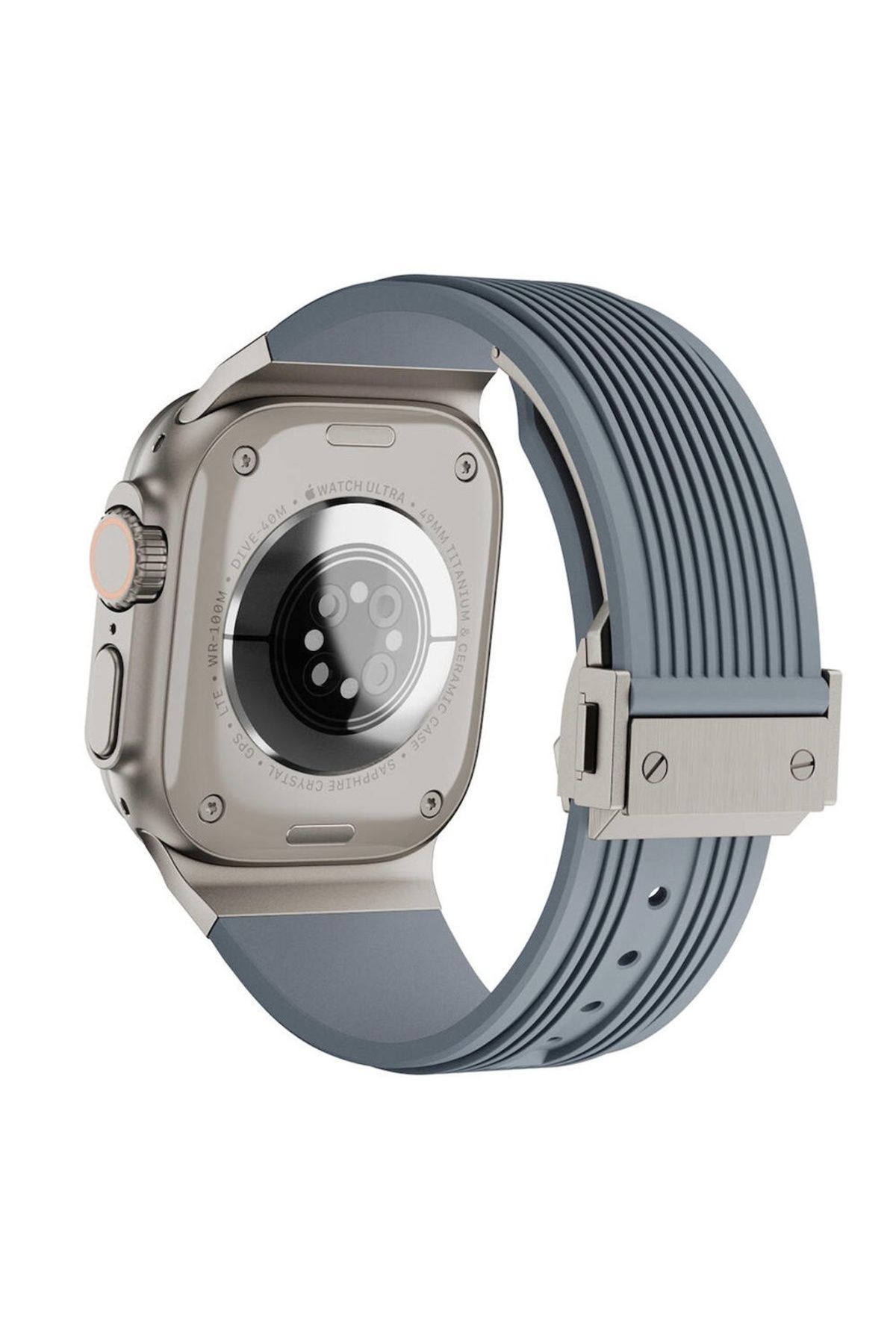 Megafox Teknoloji Apple Watch 3/4/5/6/7/8/9/ Se/ Ultra 42-44-45-49 Mm Uyumlu Silikon Kordon Metal Klipsli Ultra Luxur