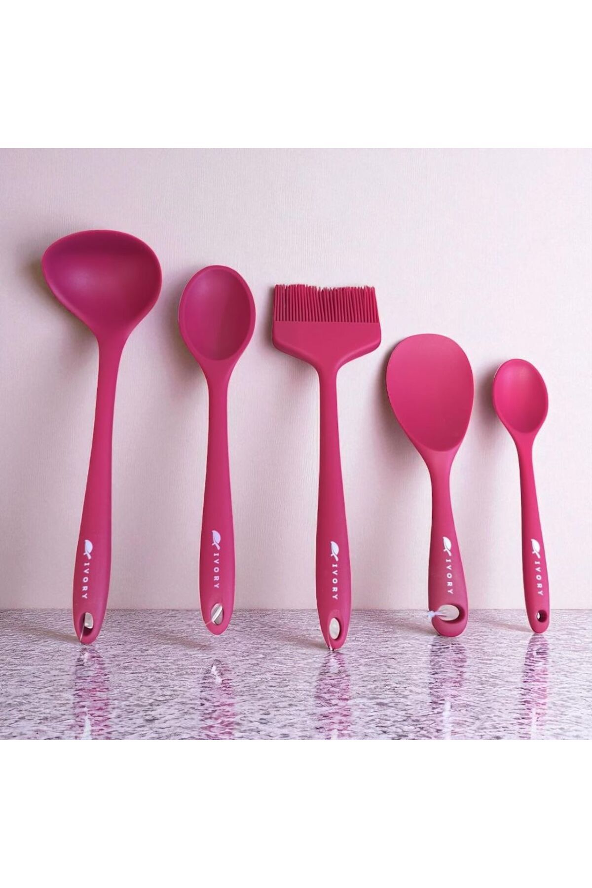 Gead BLACKSERİES5 Premium Silikon Kaşık & Sos fırçası & Kepçe PEMBE