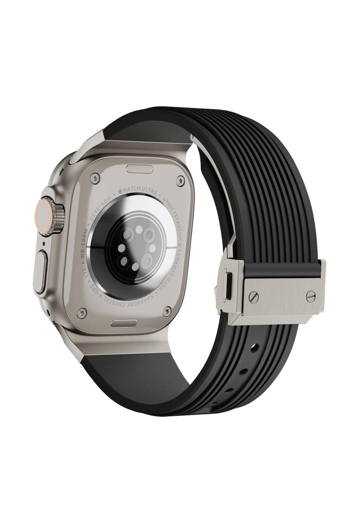 Megafox Teknoloji Apple Watch 3/4/5/6/7/8/9/ Se/ Ultra 42-44-45-49 Mm Uyumlu Silikon Kordon Metal Klipsli Ultra Luxur
