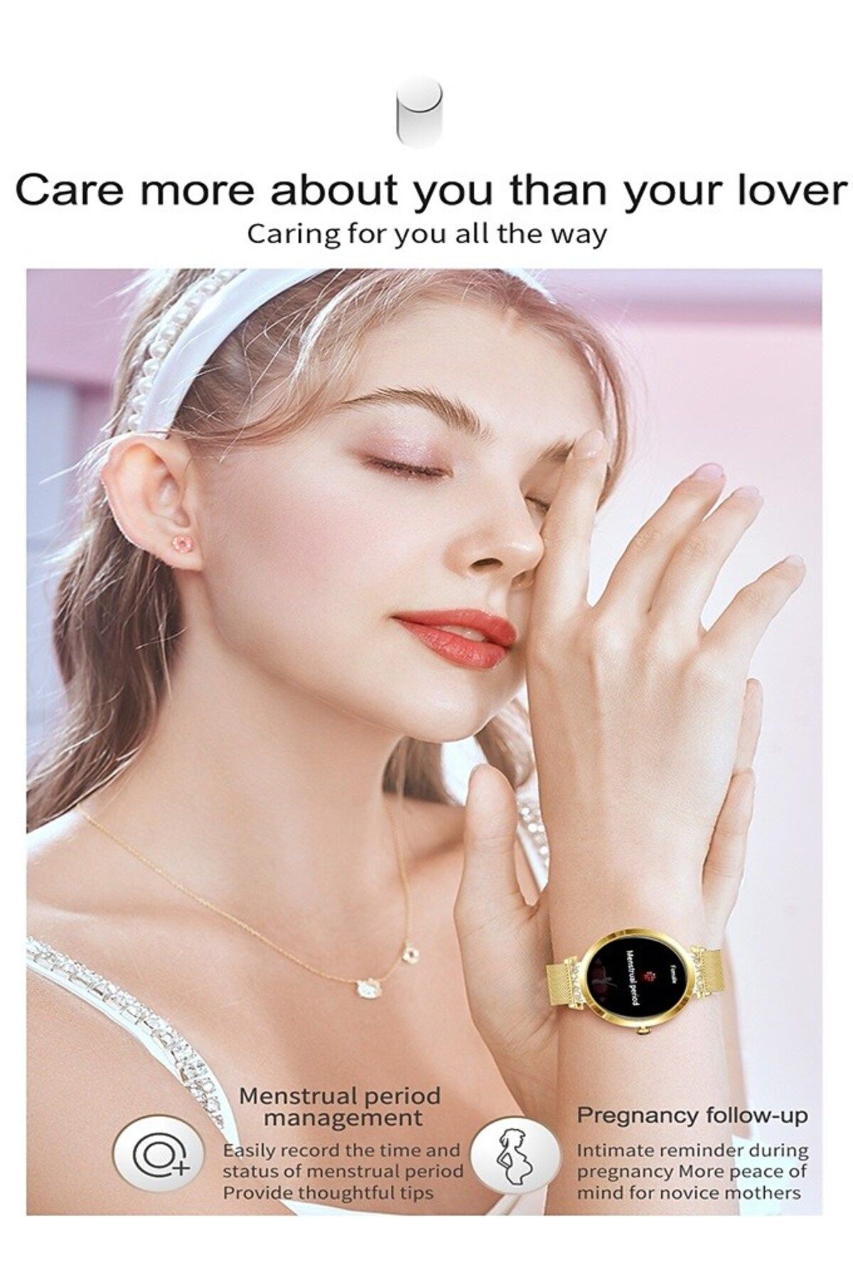 ideal STORE-Ceas SmartWatch Lady's Diamond idealStore, Dimensiune Ecran 1.9", Rezistent la Apa, Bluetooth, Monit 9