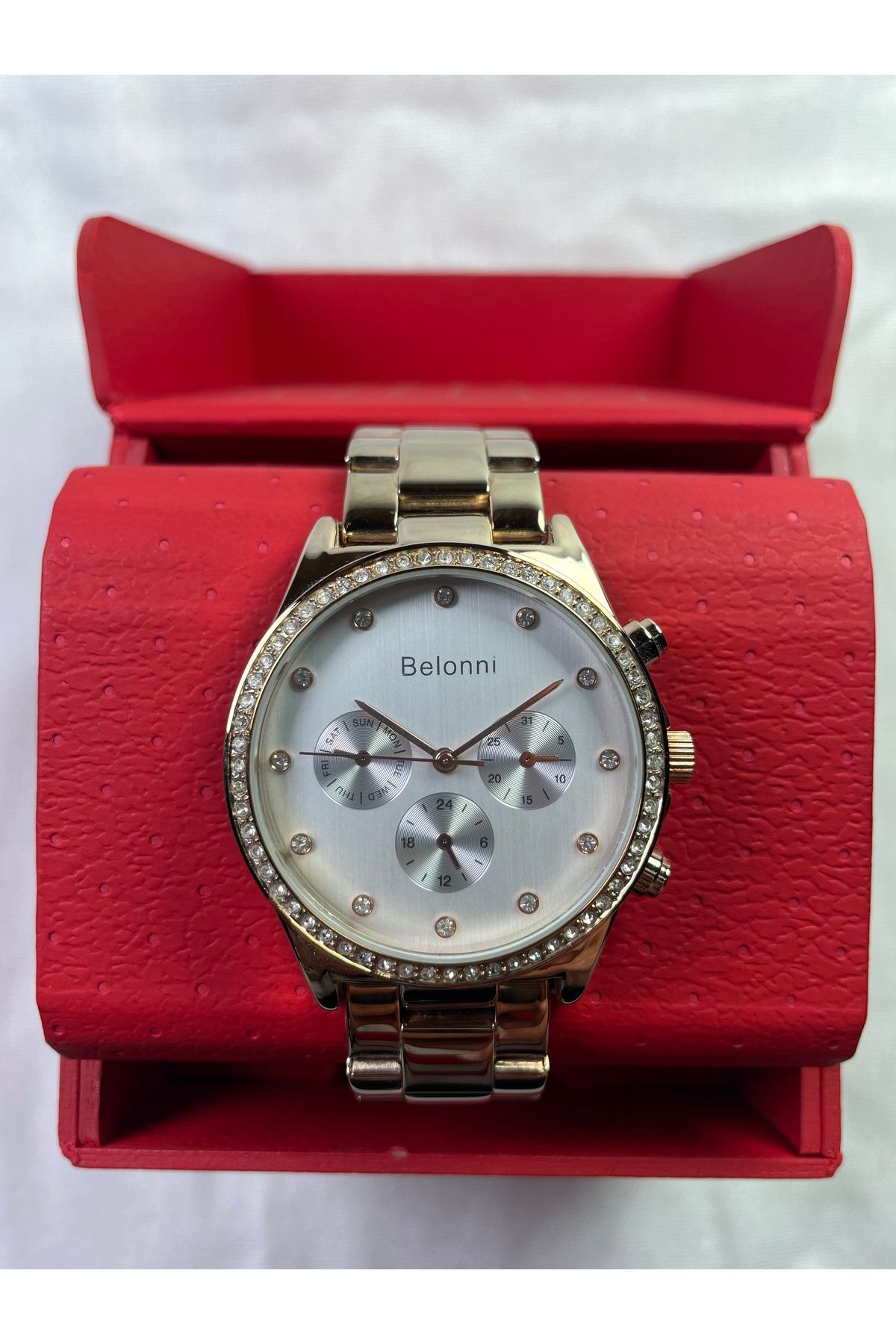 Belonni Gri & Gümüş Kadranlı İç & Dış Taşlı Unisex Kol Saati