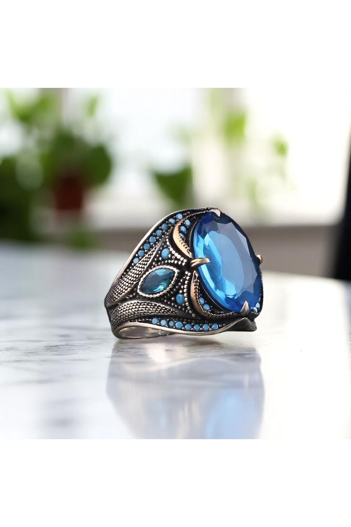 Asteria Jewelry Mavi Zirkon Taşlı Gümüş Yüzük