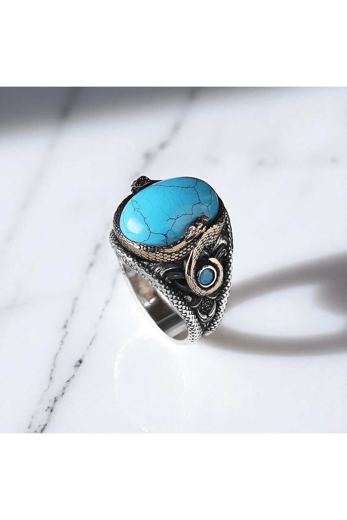 Asteria Jewelry Firuze Taşlı Gümüş Erkek Yüzük