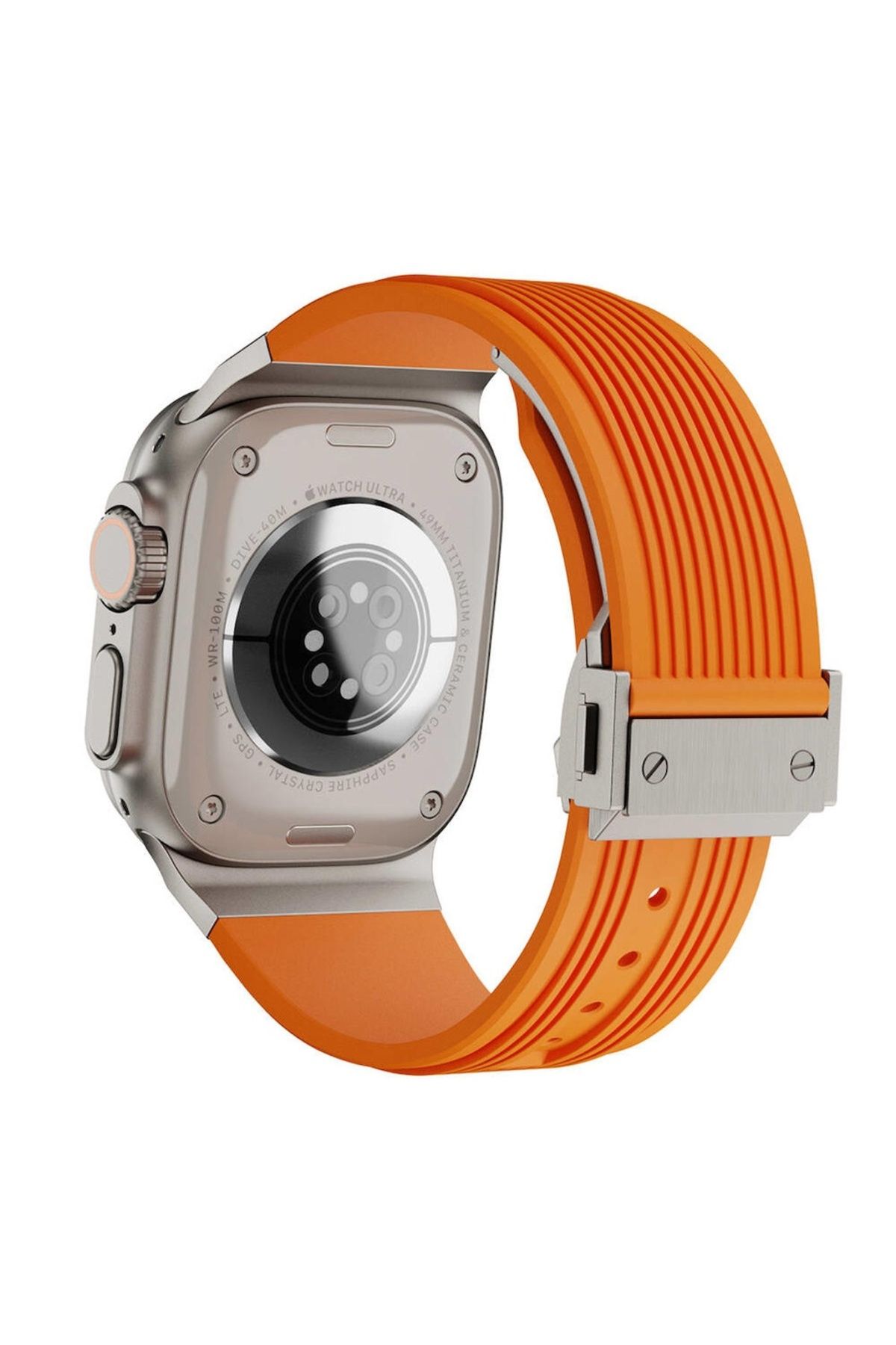 Megafox Teknoloji Apple Watch 3/4/5/6/7/8/9/ Se/ Ultra 42-44-45-49 Mm Uyumlu Silikon Kordon Metal Klipsli Ultra Luxur