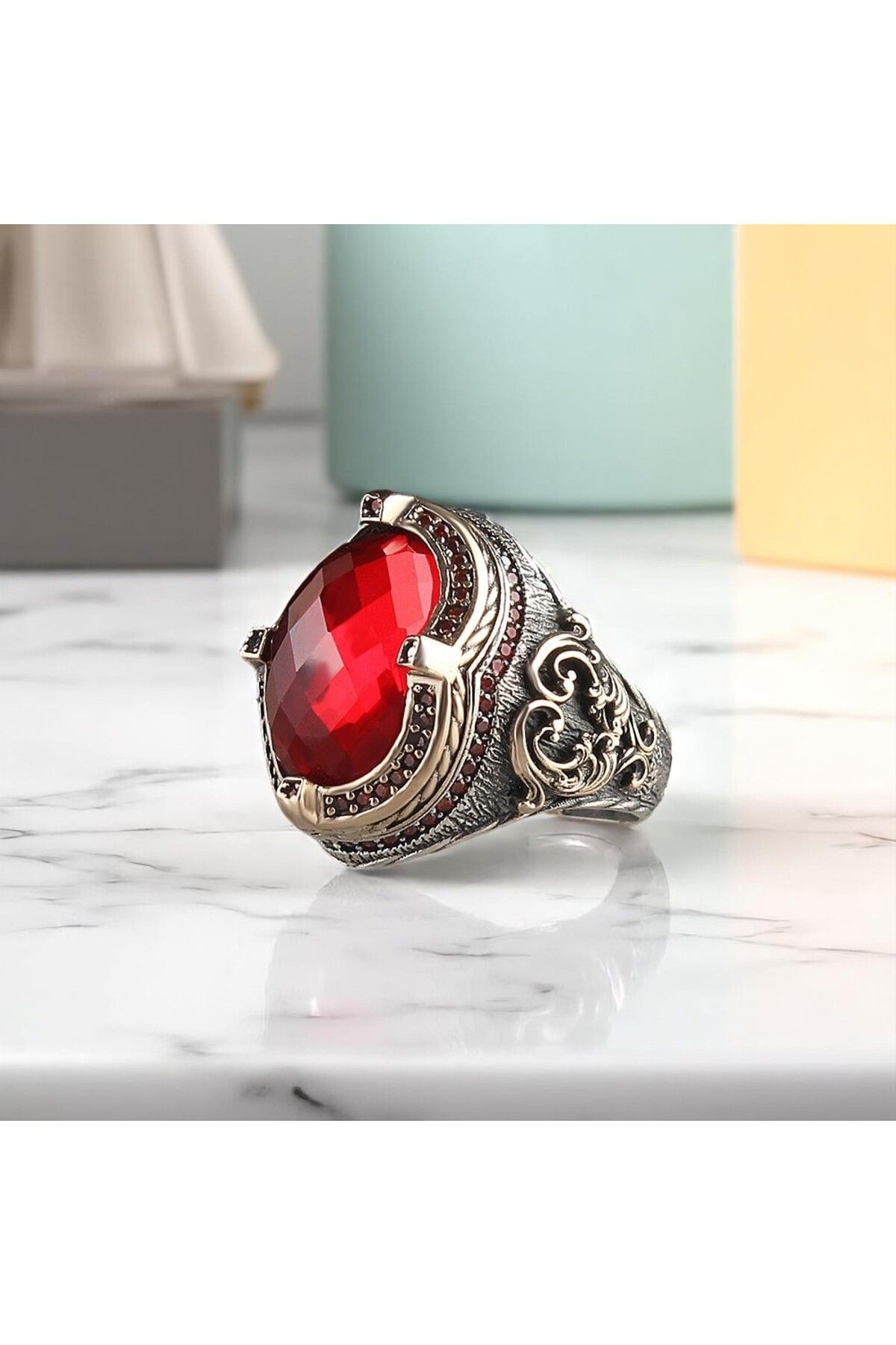 Asteria Jewelry Kırmızı Zirkon Taşlı Gümüş Yüzük