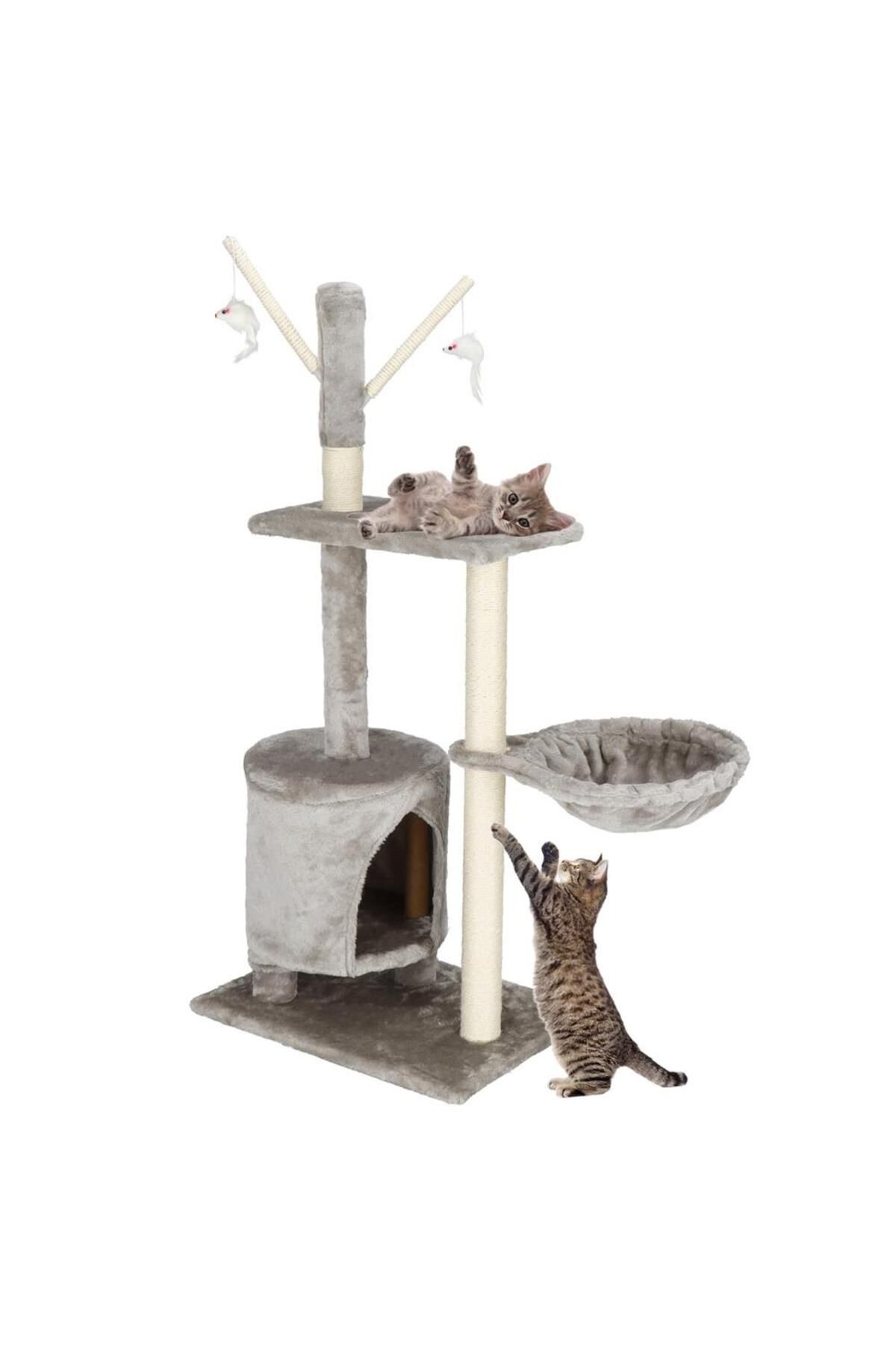 SERSIMO-Cat play set, with scratching post, hiding place, lying area, mice, 108cm, gray 5
