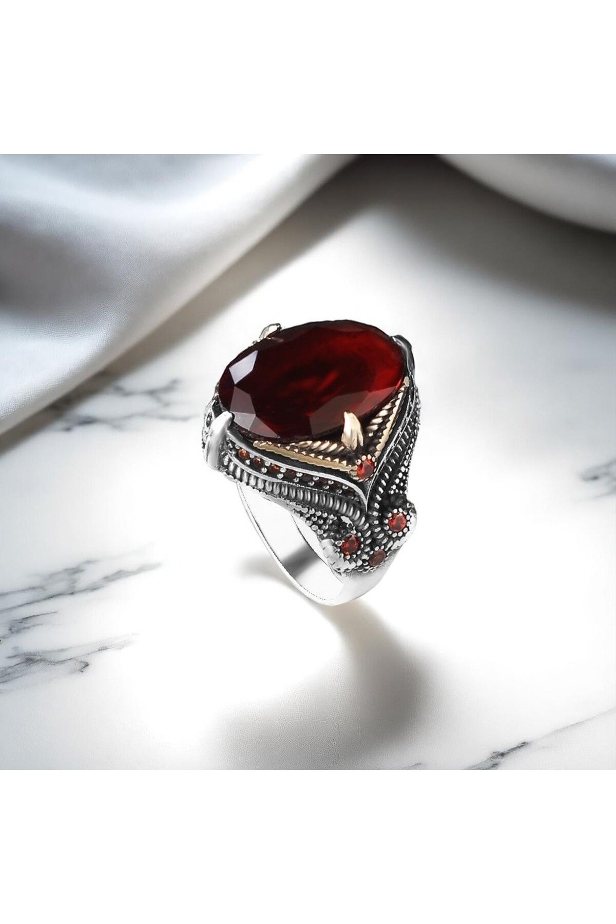 Asteria Jewelry Kırmızı Zirkon Taşlı Gümüş Yüzük