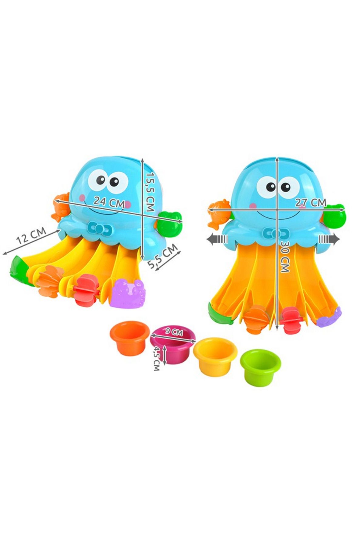 ideal STORE-Jucarie de Baie Caracatita idealSTORE, Dimensiuni 27 x 5 x 30 cm, Include un Tobogan cu apa, 4 cupe 6