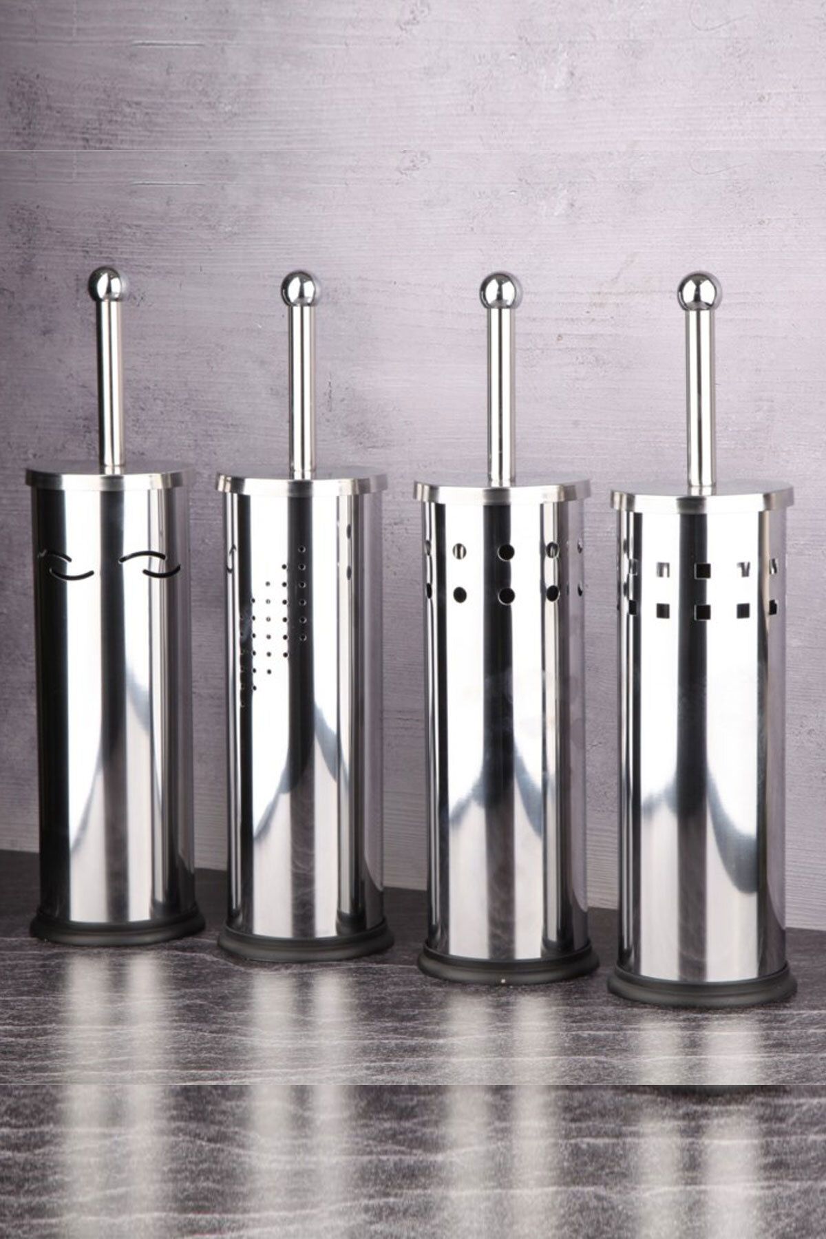 SİHİRLİ AYAKLAR Paslanmaz Çelik Metal Saplı Metal Hazneli Tuvalet Fırçalığı