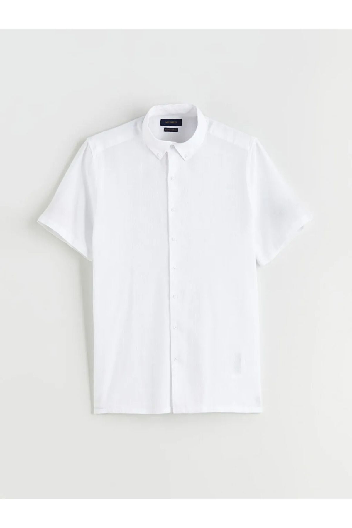 LC Waikiki SOUTHBLUE Ekru Regular Fit Kısa Kollu Keten Görünümlü Erkek Gömlek