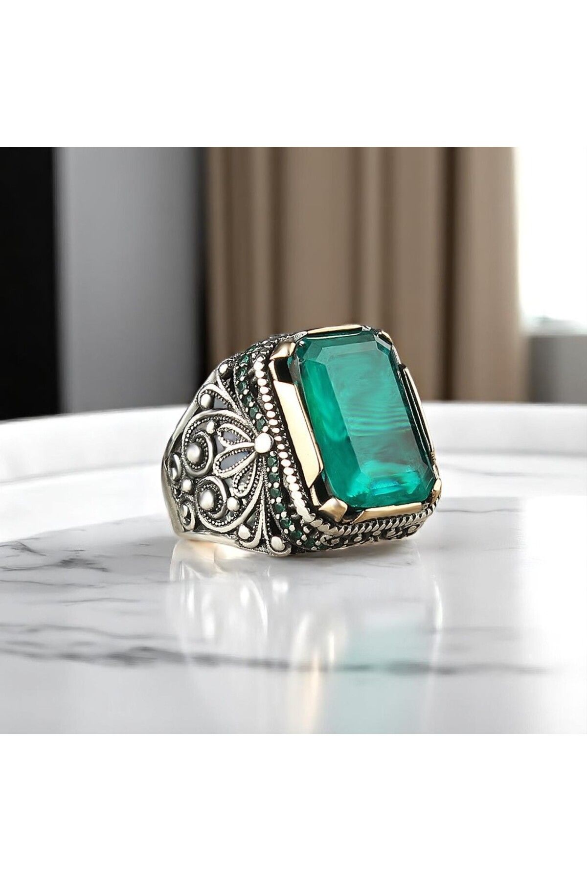 Asteria Jewelry Yeşil Paraiba Taşlı Gümüş Yüzük