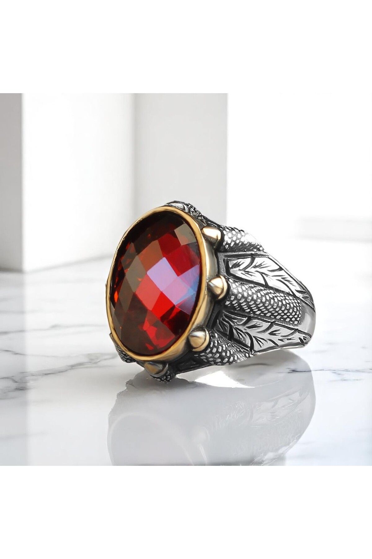 Asteria Jewelry Kırmızı Zirkon Taşlı Gümüş Yüzük