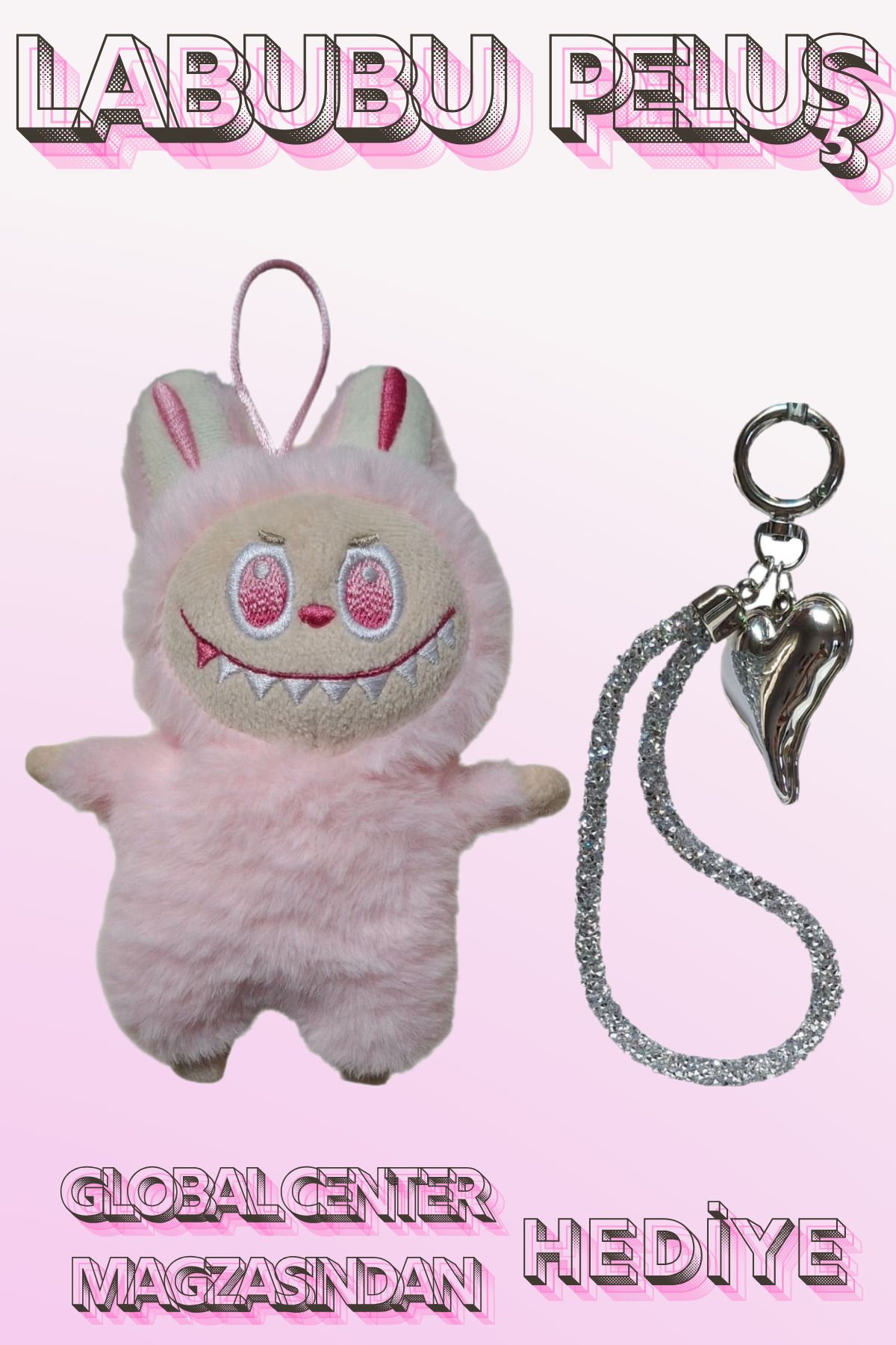 FO Labubu Oyuncak Labubu Peluş Bebek Peluş Oyuncak Labubu Anahtarlık, Charm Hediyeli