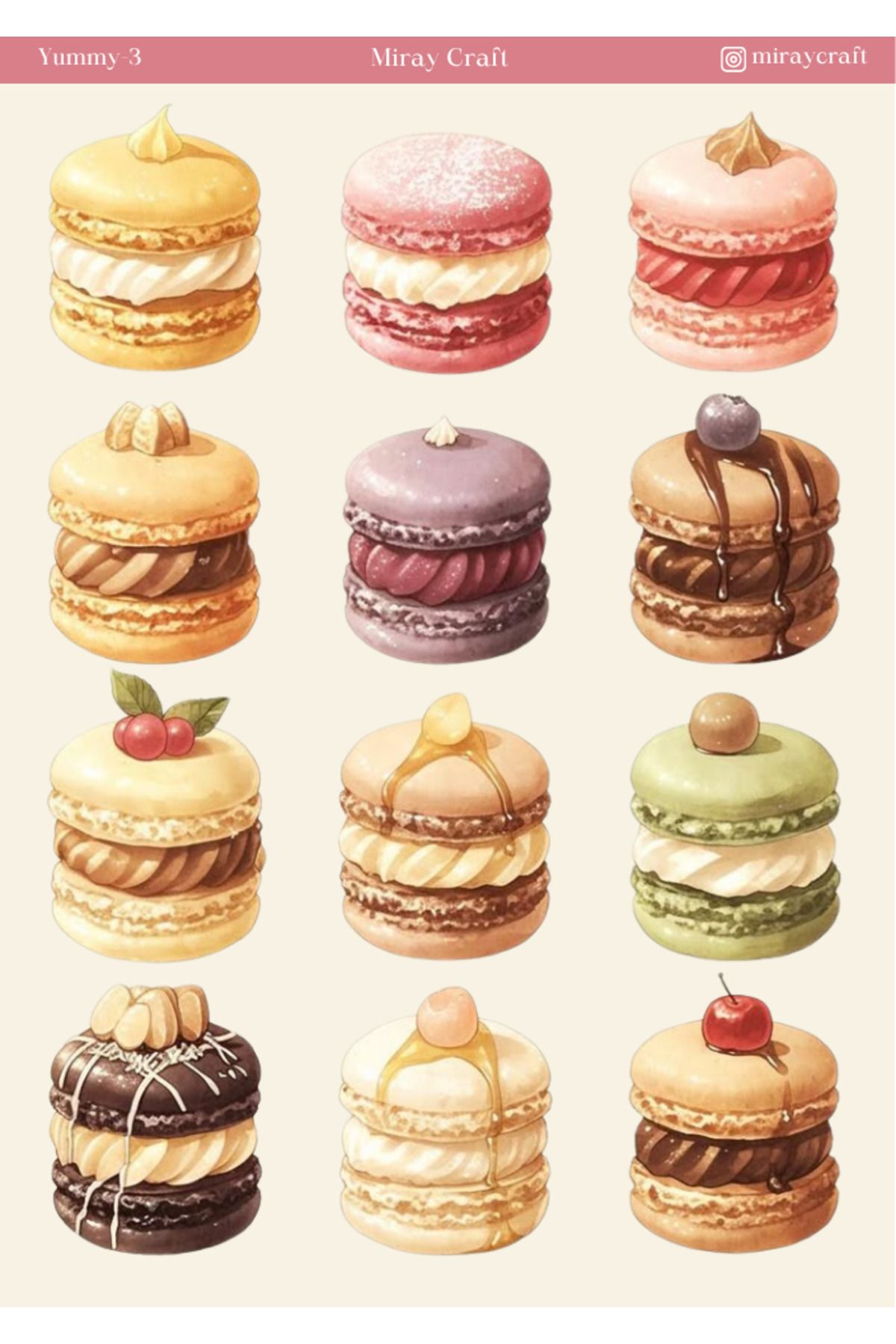 MirayDesign 1 Adet Yummy Temalı Sticker – 12x17 cm Scrapbook, Bullet Journal, Planlayıcı İçin