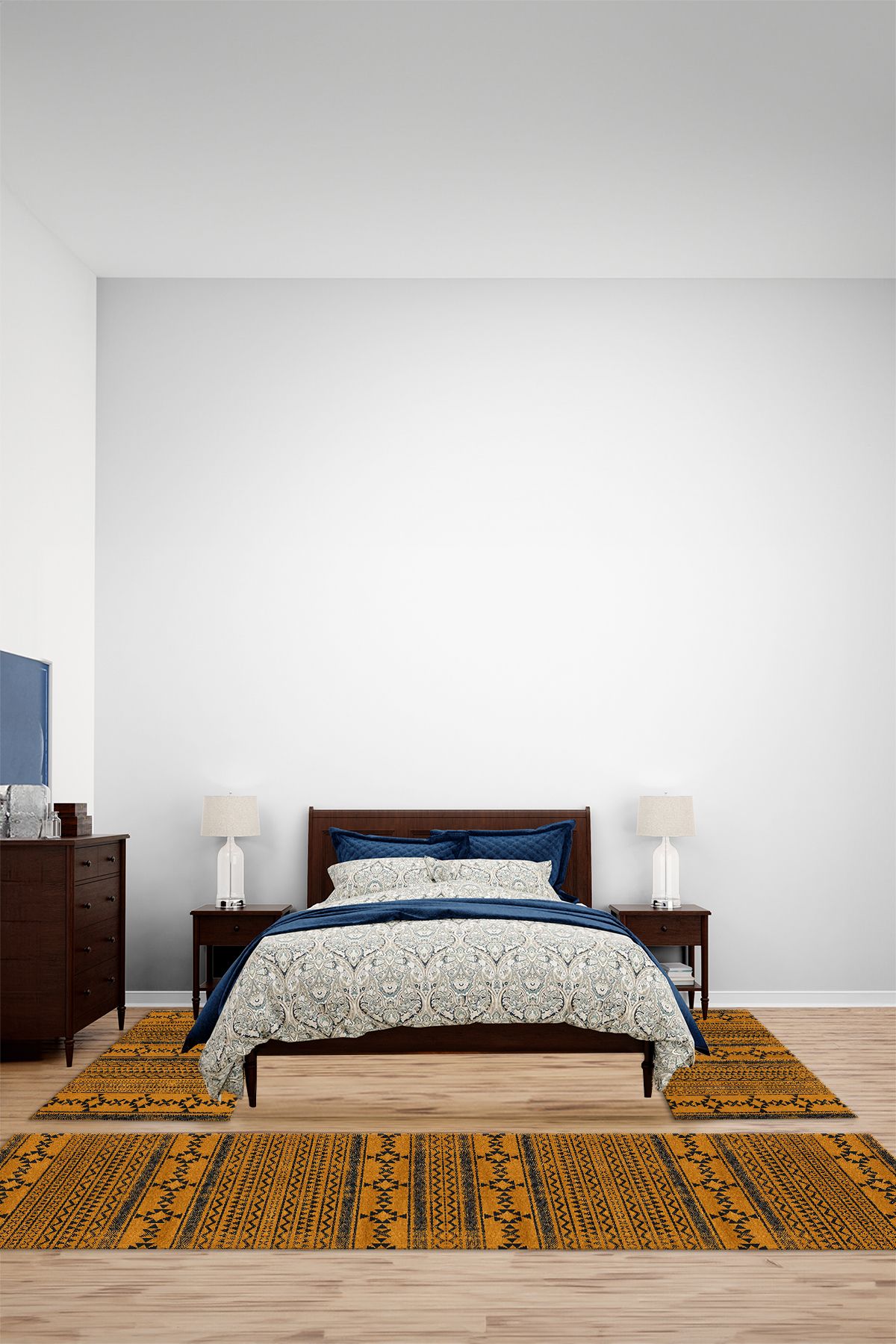 Viyana Home Kaymaz Modern Kilim İskandinav Model Yıkanabilir Üçlü Yatak Odası Halısı, YO-İSKANDİNAV-68-SARI,