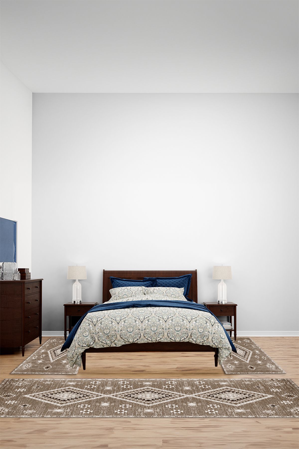 Viyana Home Kaymaz Çerçeve Desenli İskandinav Model Yıkanabilir Üçlü Yatak Odası Halısı, YO-İSKANDİNAV-84-KAHVE,