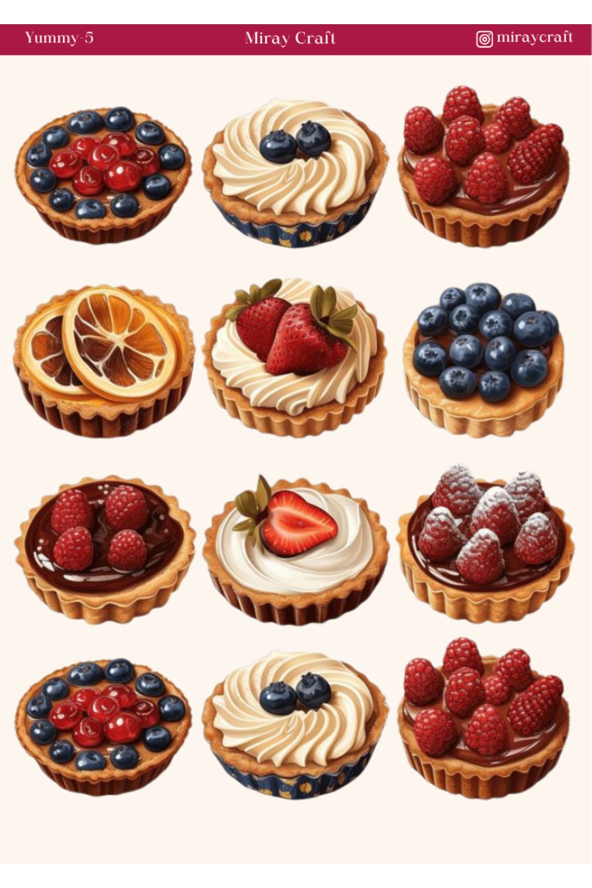 MirayDesign 1 Adet Yummy Temalı Sticker – 12x17 cm Scrapbook, Bullet Journal, Planlayıcı İçin
