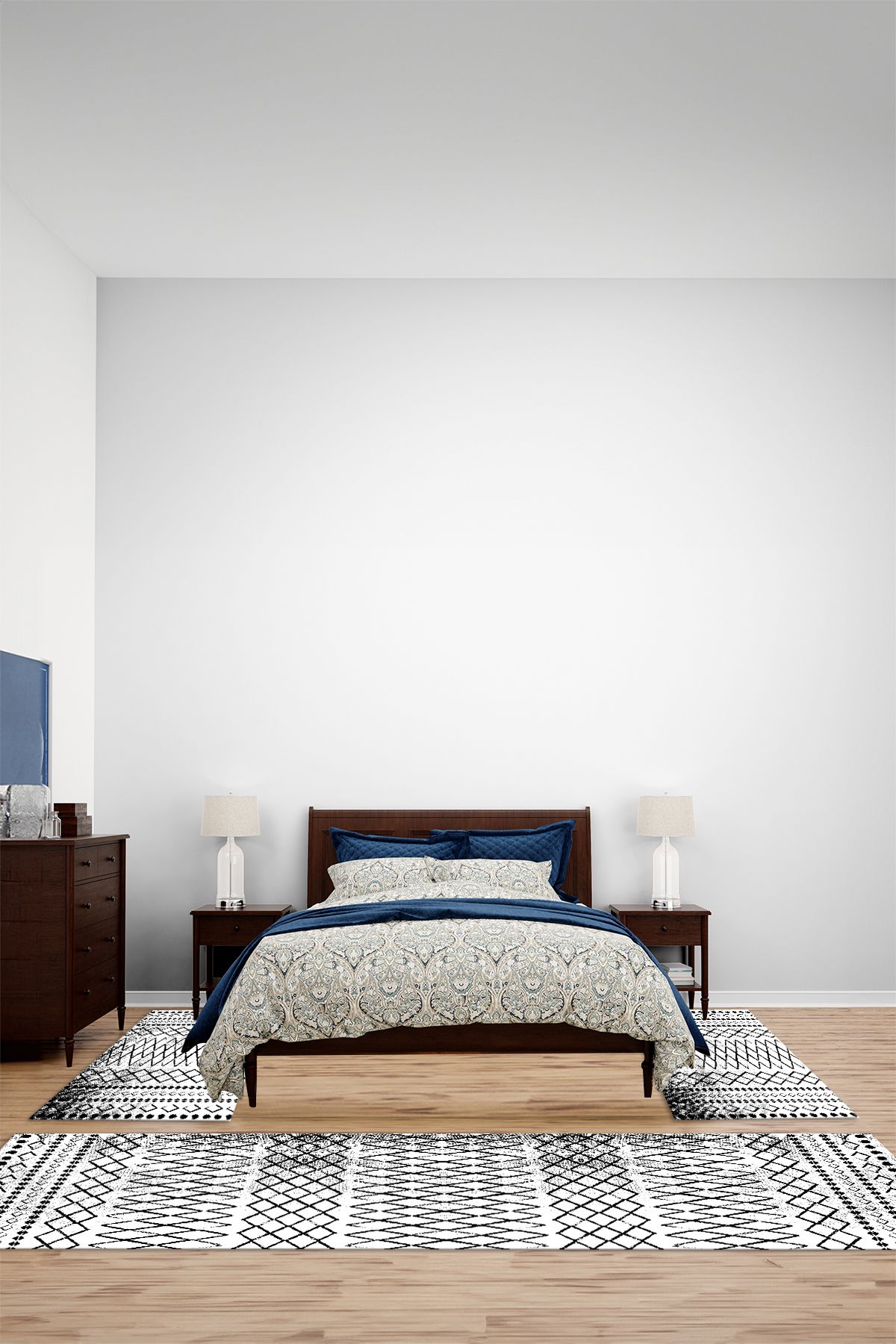 Viyana Home Kaymaz Modern Desenli İskandinav Model Yıkanabilir Üçlü Yatak Odası Halısı, YO-İSKANDİNAV-79-BEYAZ,