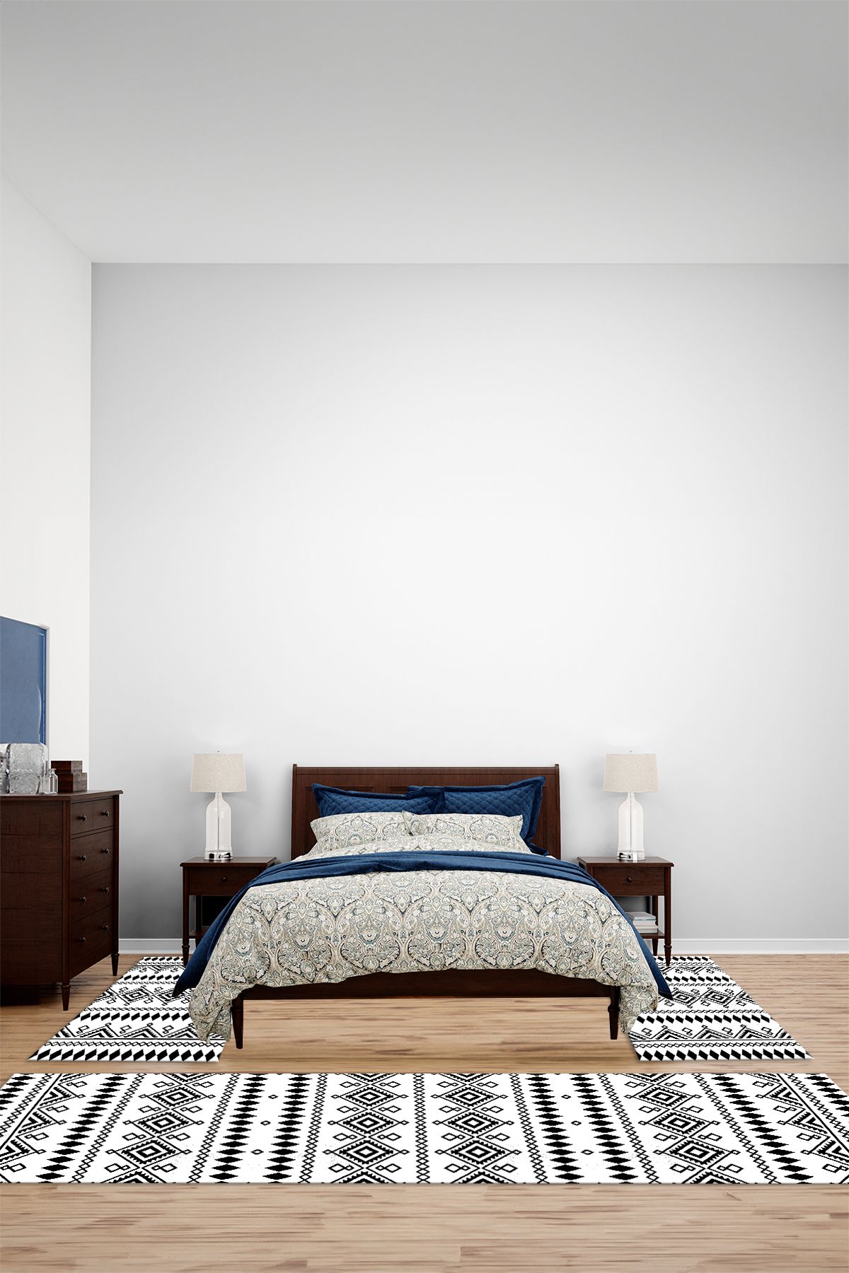 Viyana Home Kaymaz Eski Görünümlü İskandinav Model Yıkanabilir Üçlü Yatak Odası Halısı, YO-İSKANDİNAV-86-BEYAZ,