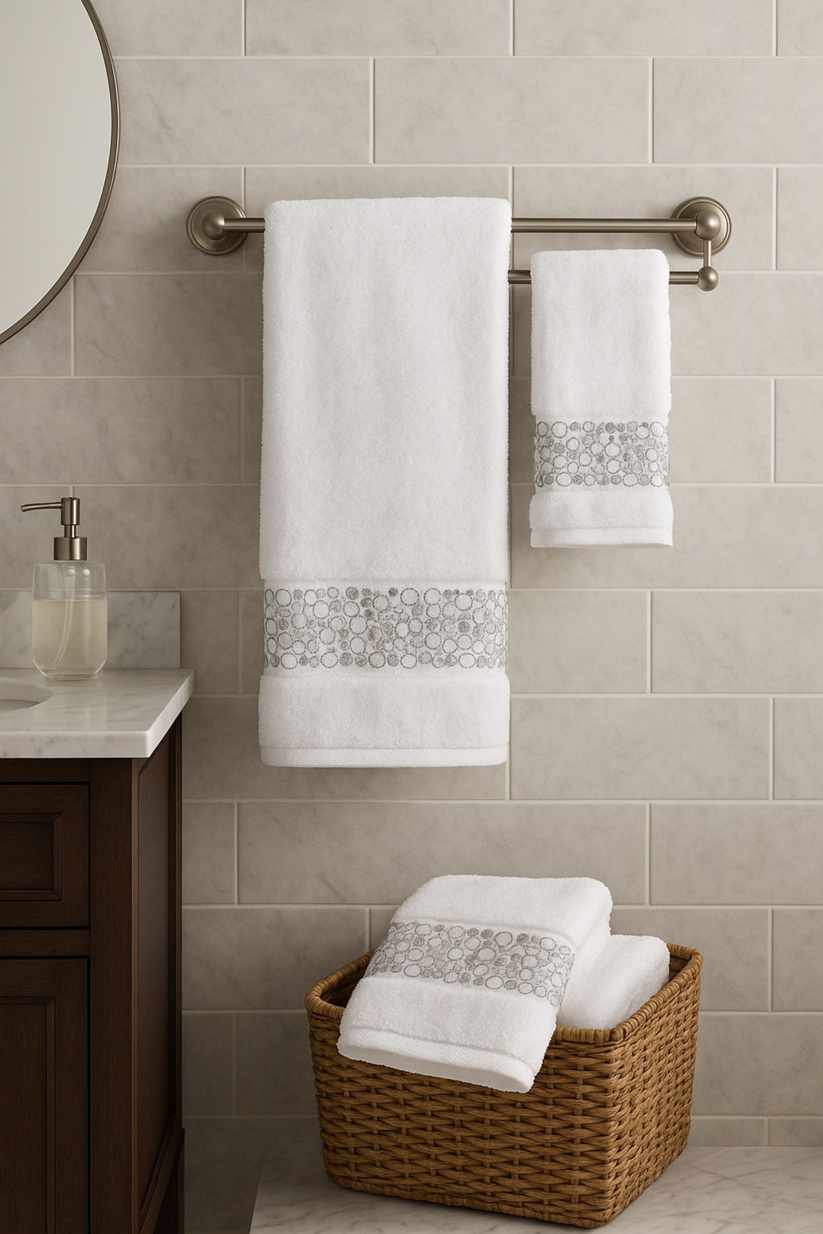 Özdilek Geometrik Nakışlı Misafir Banyo Seti