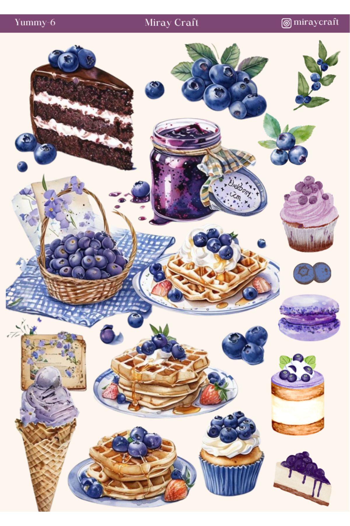 MirayDesign 1 Adet Yummy Temalı Sticker – 12x17 cm Scrapbook, Bullet Journal, Planlayıcı İçin