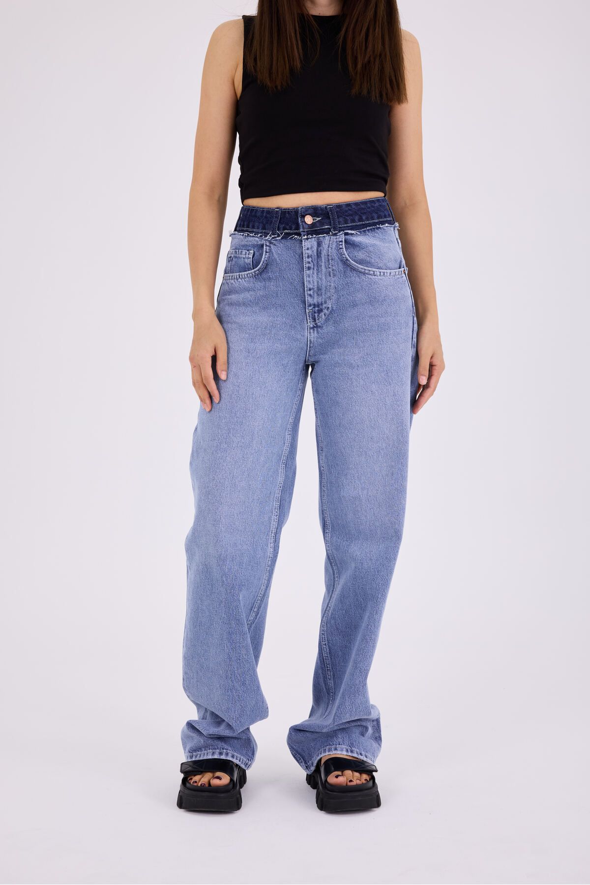 cracpot Kadın Cottob Kemer Detaylı Kar Yıkamalı Yüksek Bel Wide Leg Jeans Pantolon