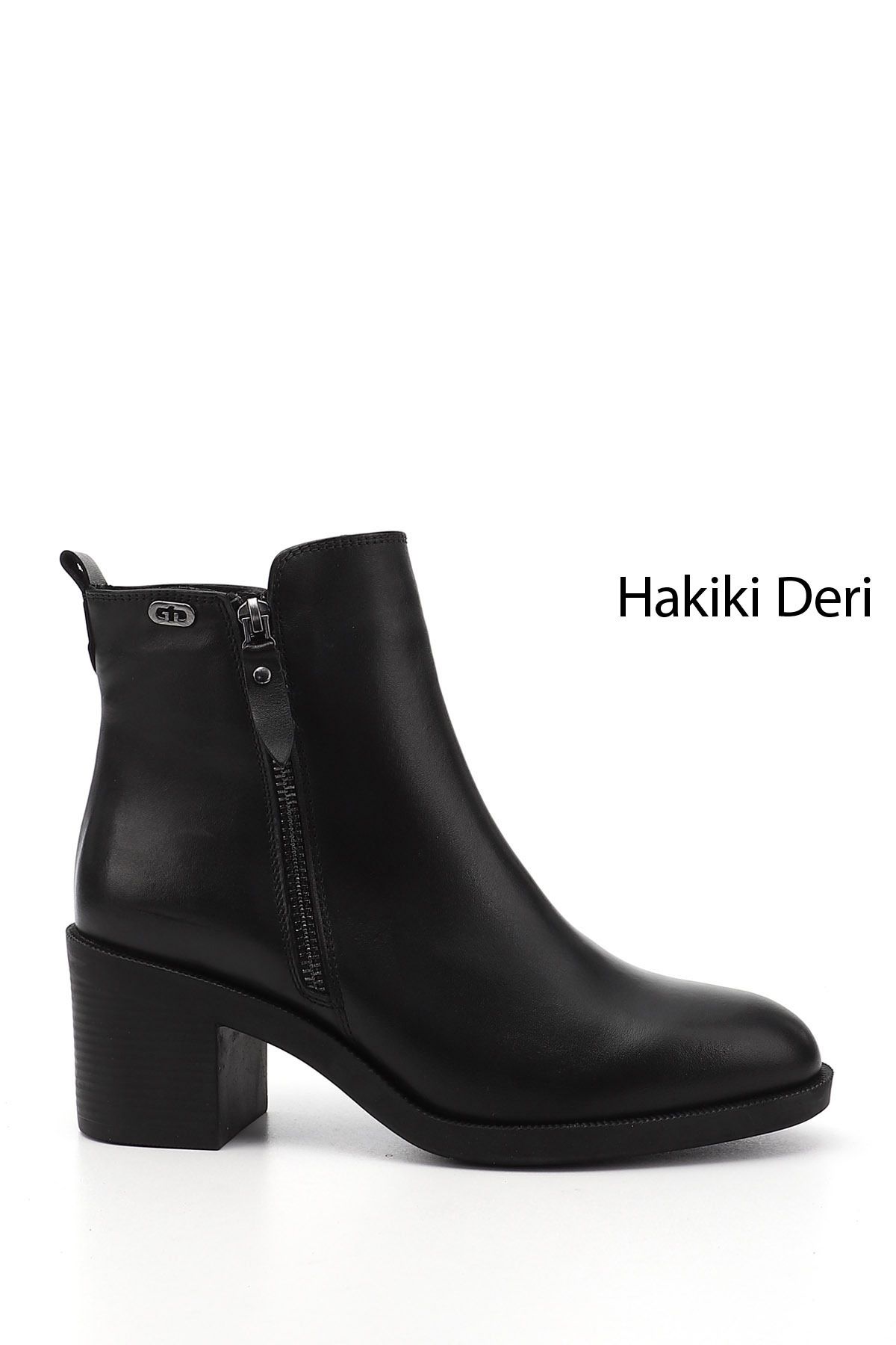 GÖNDERİ(R) Kadın / Kız Siyah Fermuarlı Kalın Topuklu Hakiki Deri Bot