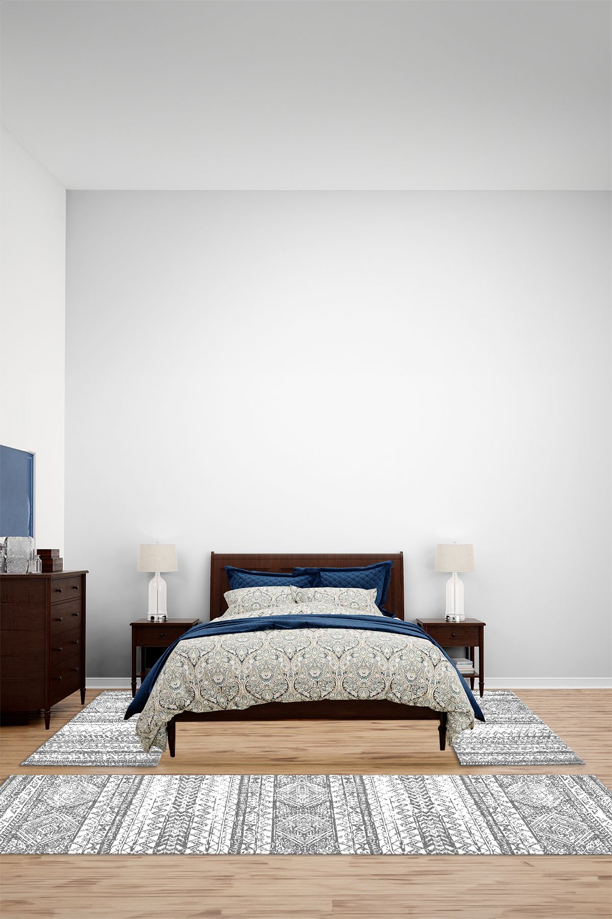 Viyana Home Kaymaz Karışık Desenli İskandinav Model Yıkanabilir Üçlü Yatak Odası Halısı, YO-İSKANDİNAV-81-BEYAZ,