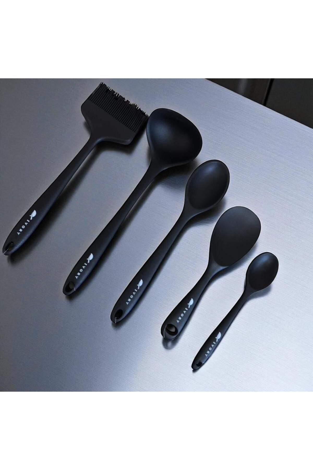 CEPHOME BLACKSERİES5 Premium Silikon Kaşık & Sos fırçası & Kepçe
