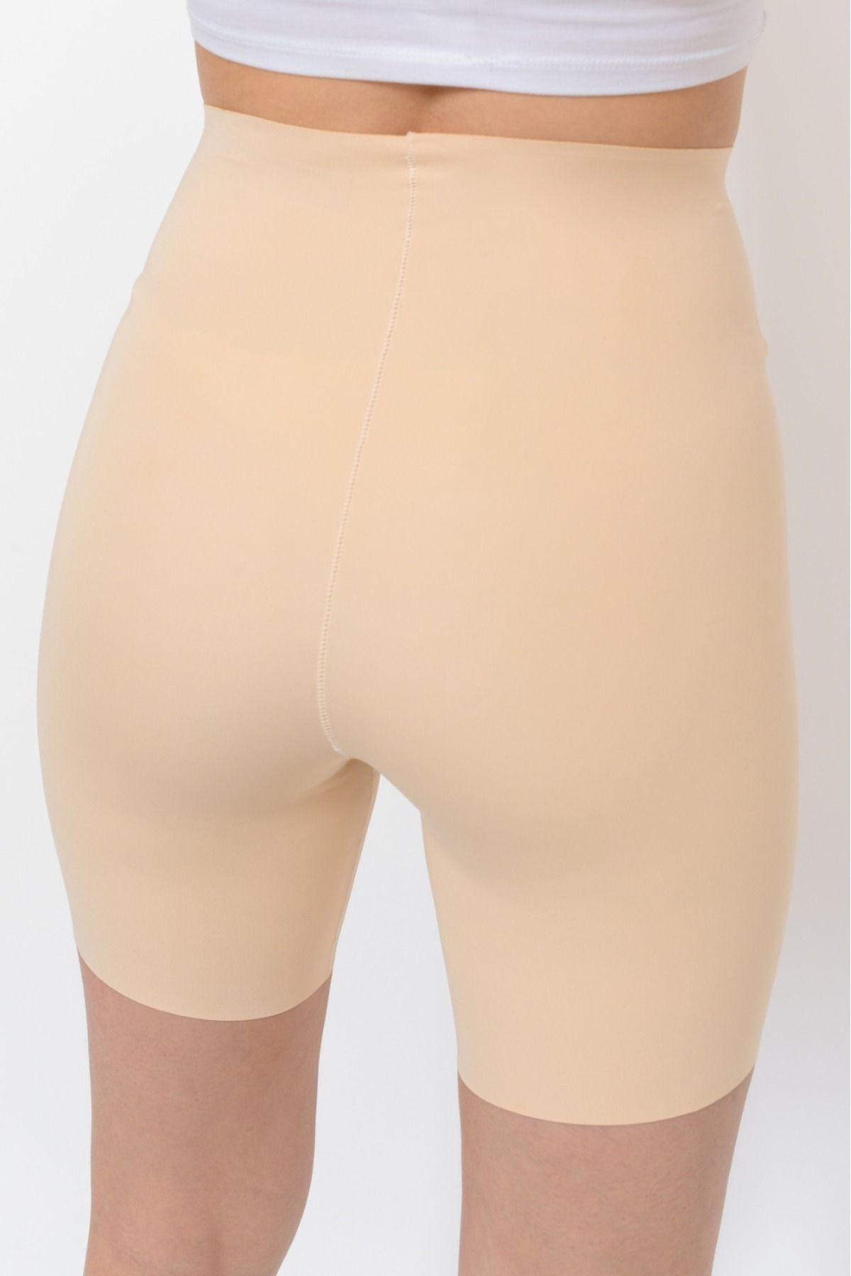 AY'S SHOP ONLİNE Kadın Yüksek Bel Toparlayıcı Lazer Kesim Korse Şort , Yandan Dikişli İz Yapmaz Ten Rengi Şort