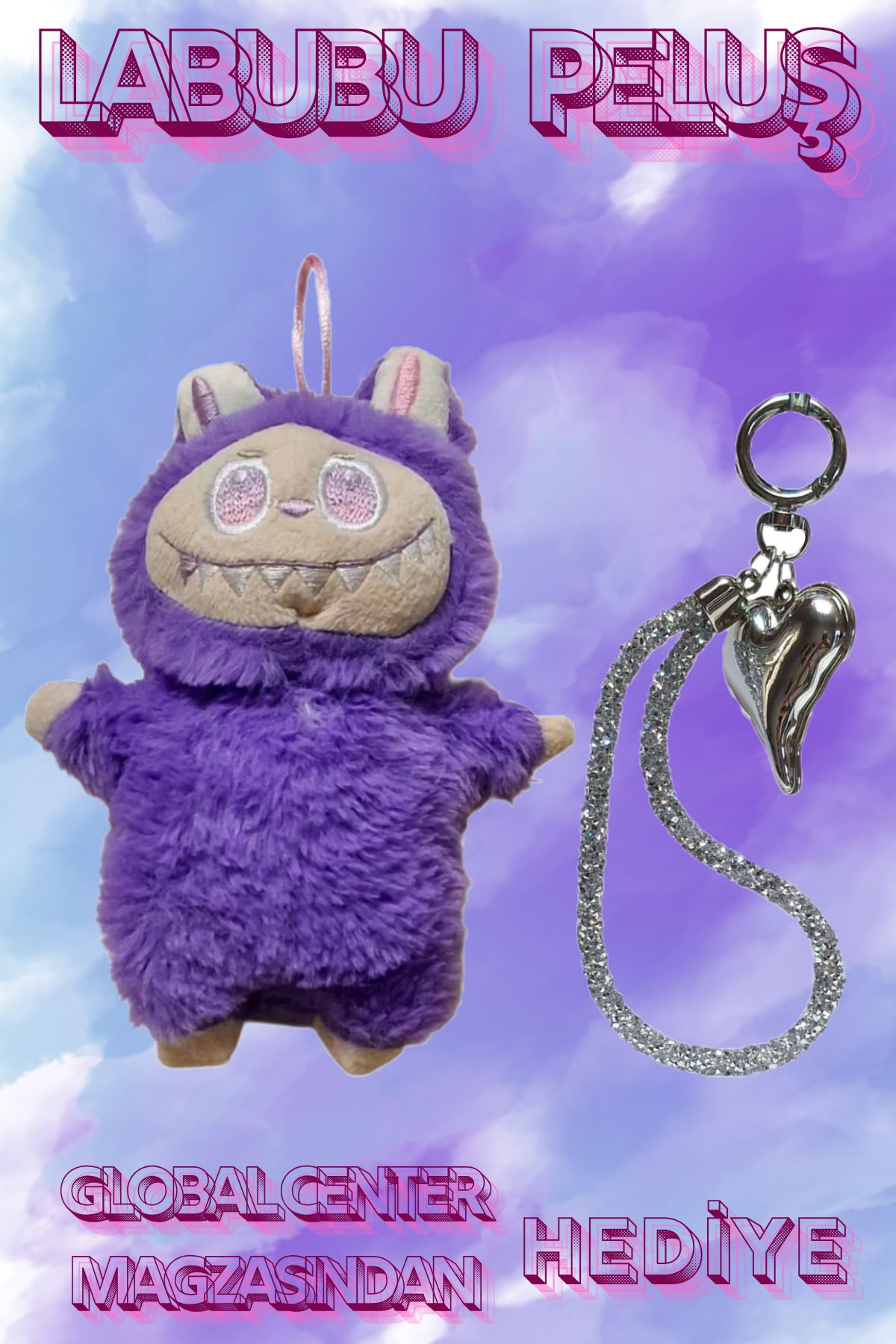 FO Labubu Oyuncak Labubu Peluş Bebek Peluş Oyuncak Labubu Anahtarlık, Charm Hediyeli