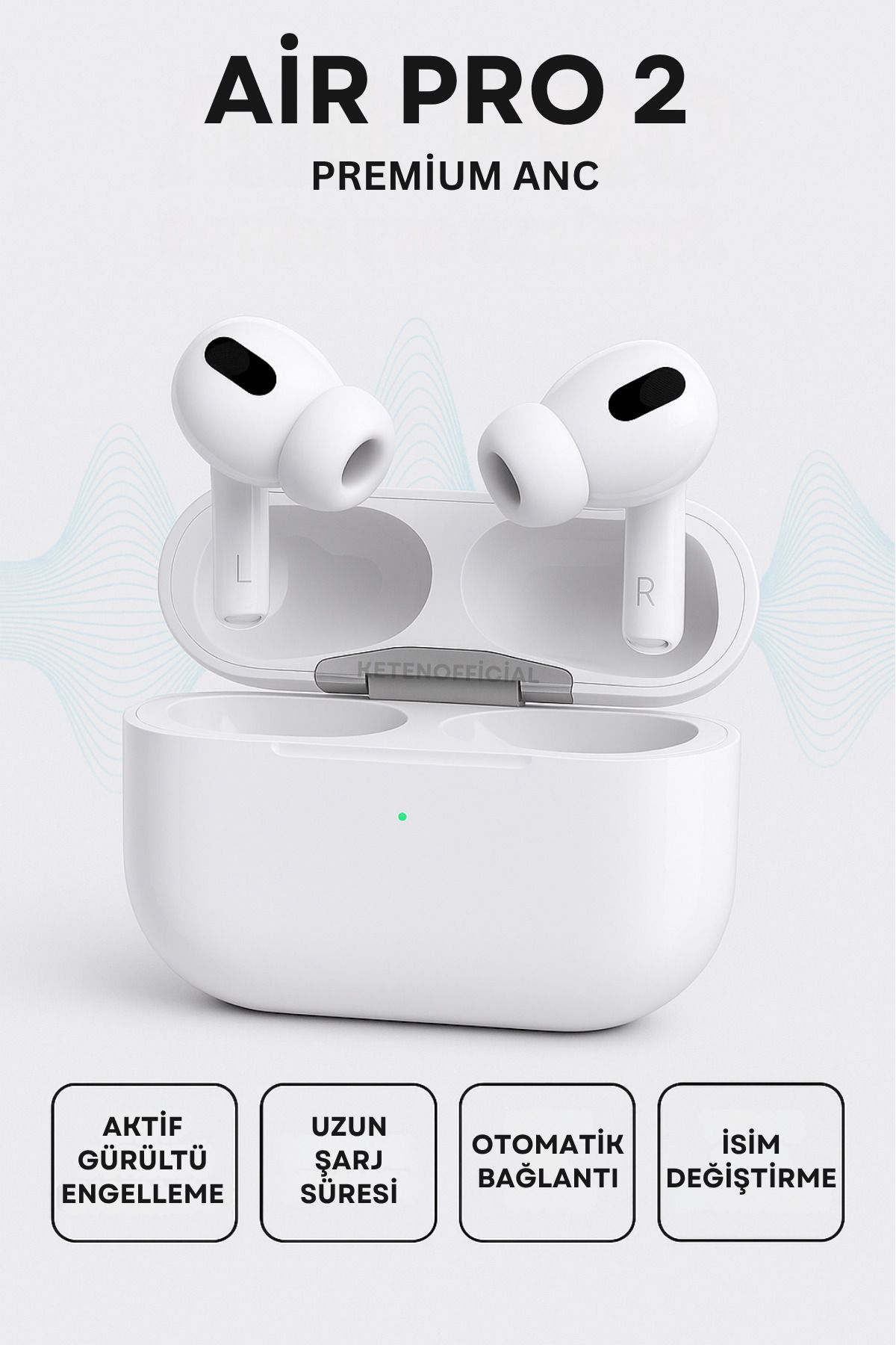 KETENOFFİCİAL Air Pro 2 Premium Anc Kablosuz Bluetooth Kulaklık Aktif Gürültü Engelleyici İos ve Android Uyumlu