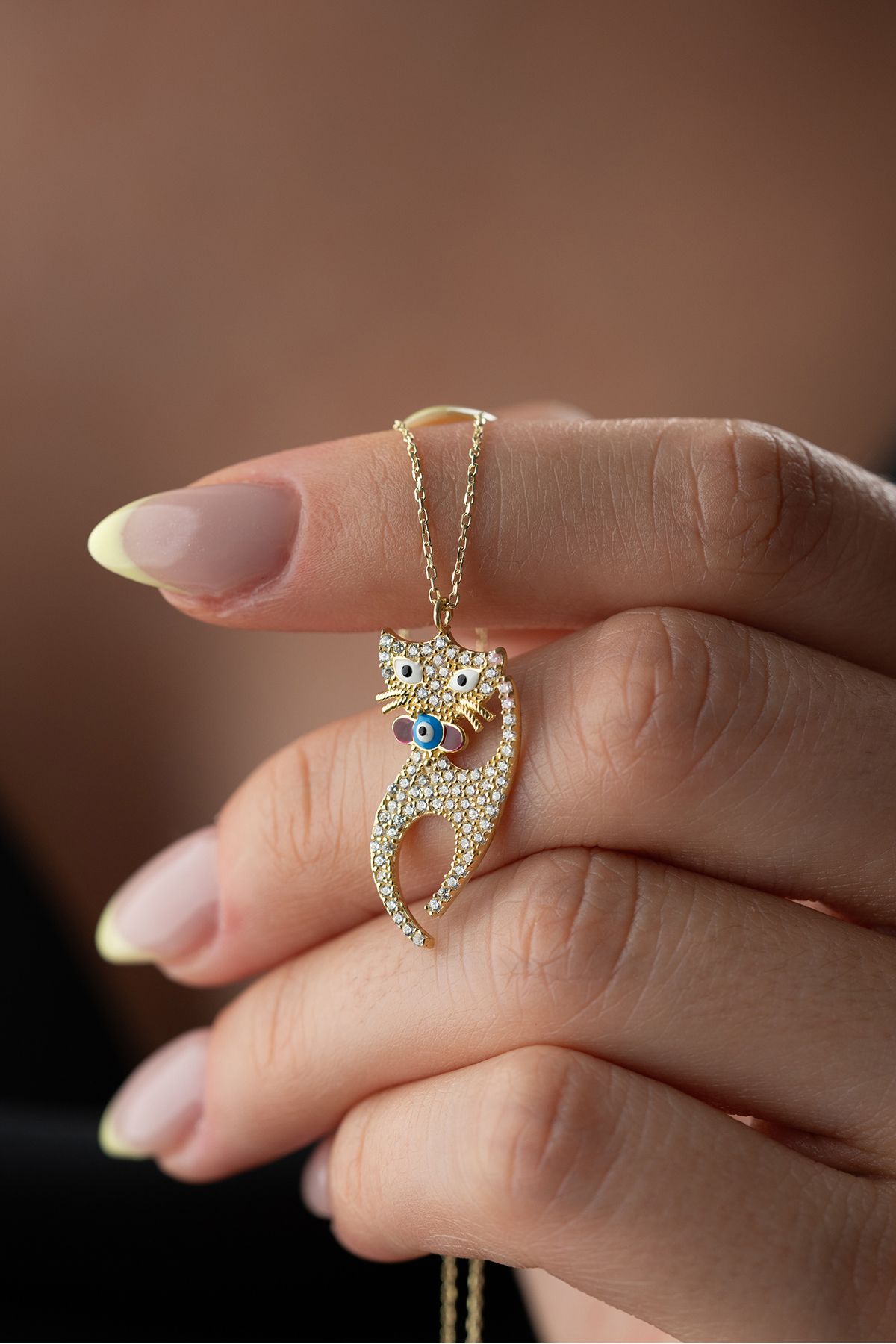 Silvano Jewelry 925 Ayar Gümüş Zirkon Taşlı Kedi Kolye