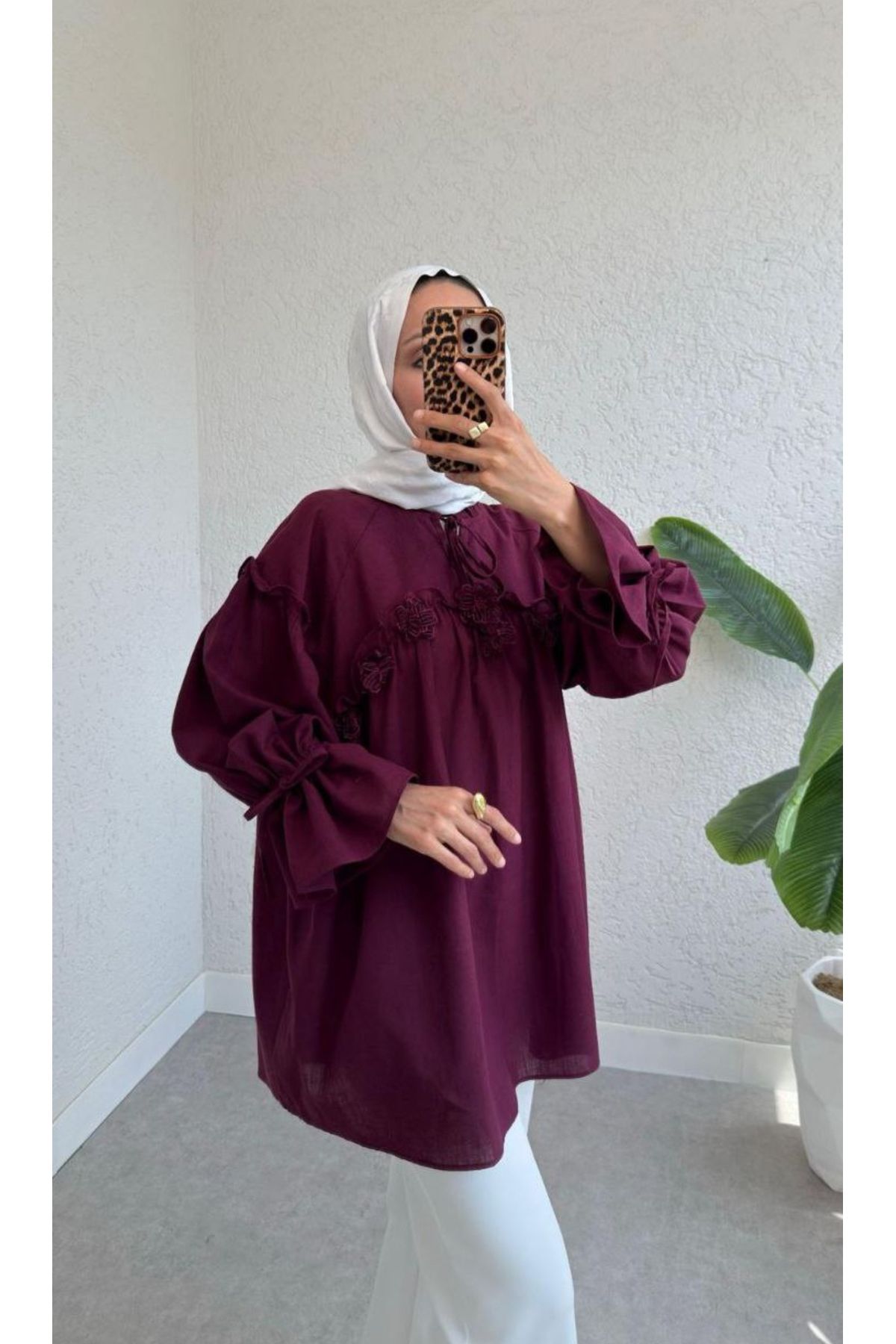 Tubak Çiçek Detay Keten Tunik