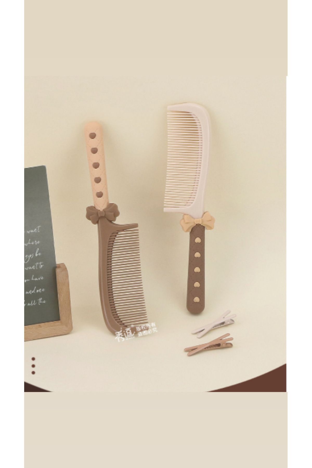 synshop Kahverengi Taba Krem Fiyonklu Ribbon Y2k Lolita 1 Adet Saç Tarama Fırçası Tarak