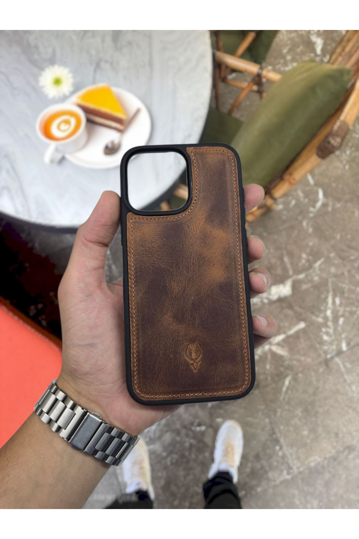 VİSSO Hakiki GERÇEK Deri İPHONE Telefon Kılıfı Kişiye Özel İsim Baskılı İPHONE 15 PRO Uyumlu