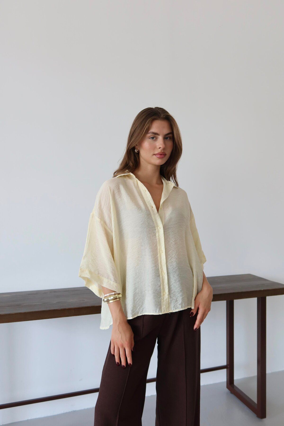 FATOŞ BUTİİK Oversize Transparan Kadın Gömlek