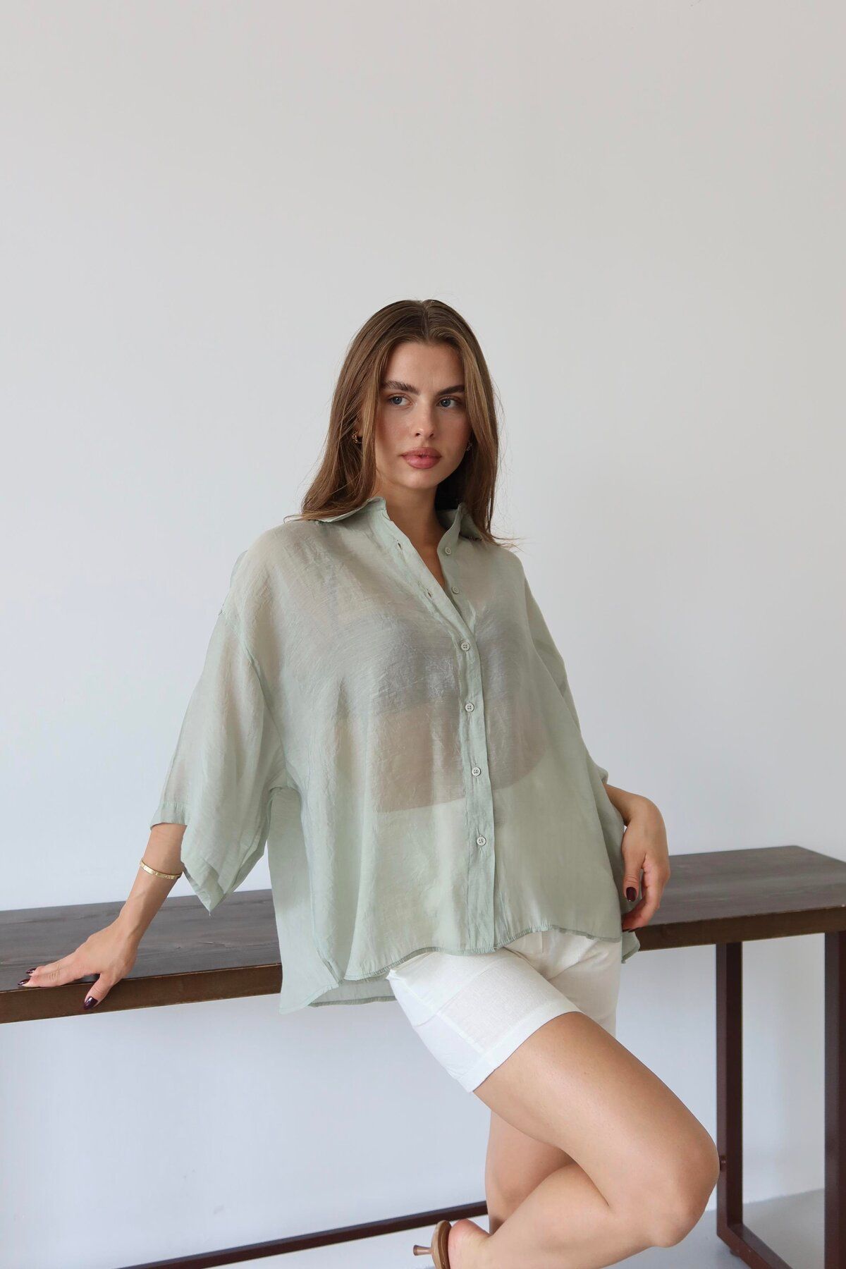 FATOŞ BUTİİK Oversize Transparan Kadın Gömlek