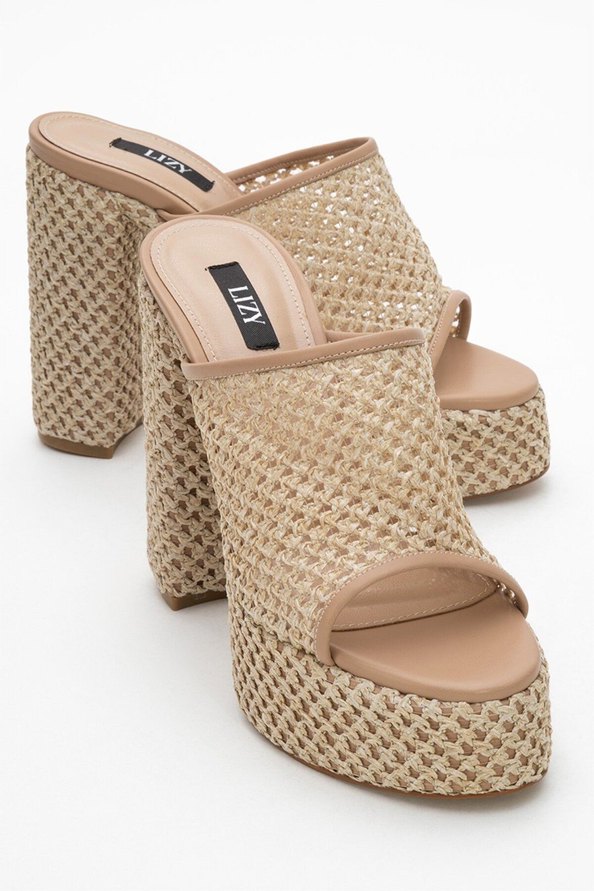 Lizy Shoes Hasır Yüksek Topuklu Kadın Terlik