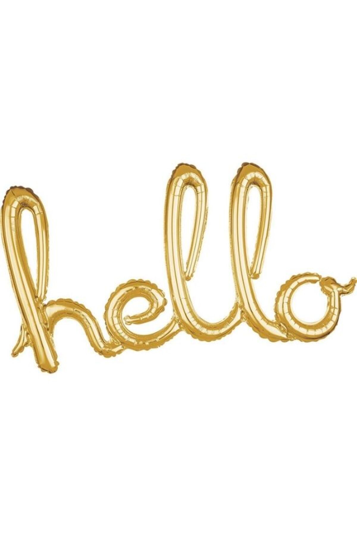 PartiCompany 👋 Hello Yazılı Gold Renk Folyo Balon