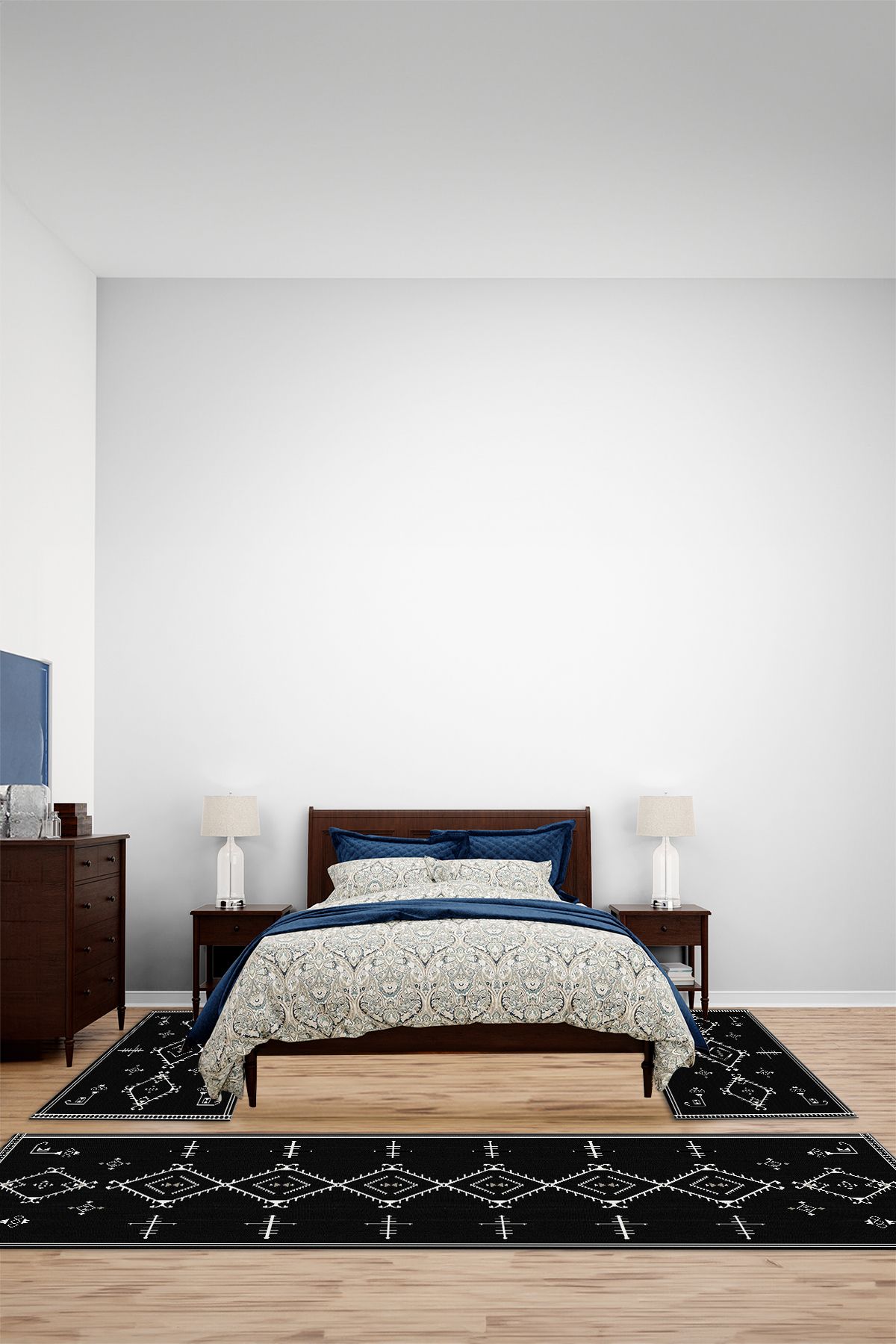 Viyana Home Dijital Kaymaz İskandinav Modern Yıkanabilir Üçlü Yatak Odası Halısı, YO-İSKANDİNAV-62-SİYAH,
